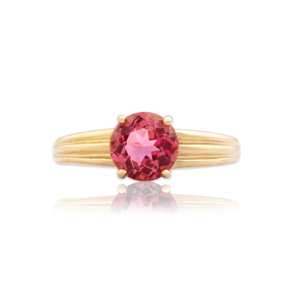 Vintage 14k Yellow Gold 1.84ct Pink Tourmaline Ribbed Solitaire Ring 10.00