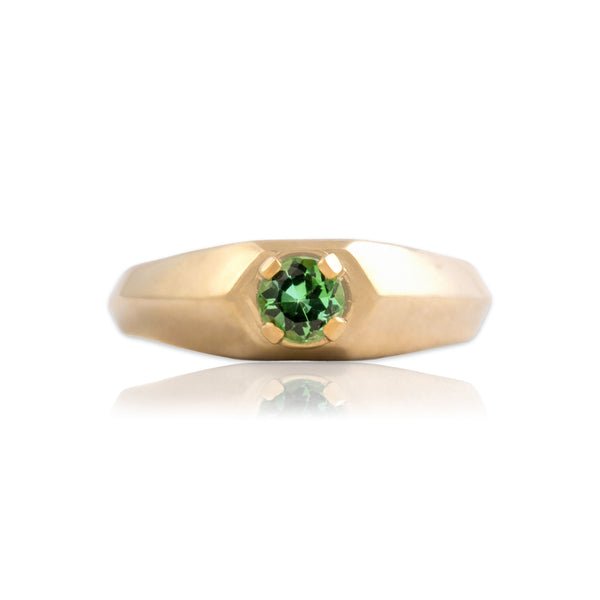Vintage 14k Yellow Gold Mint Tourmaline Vivid Geometric Solitaire Ring 9.00