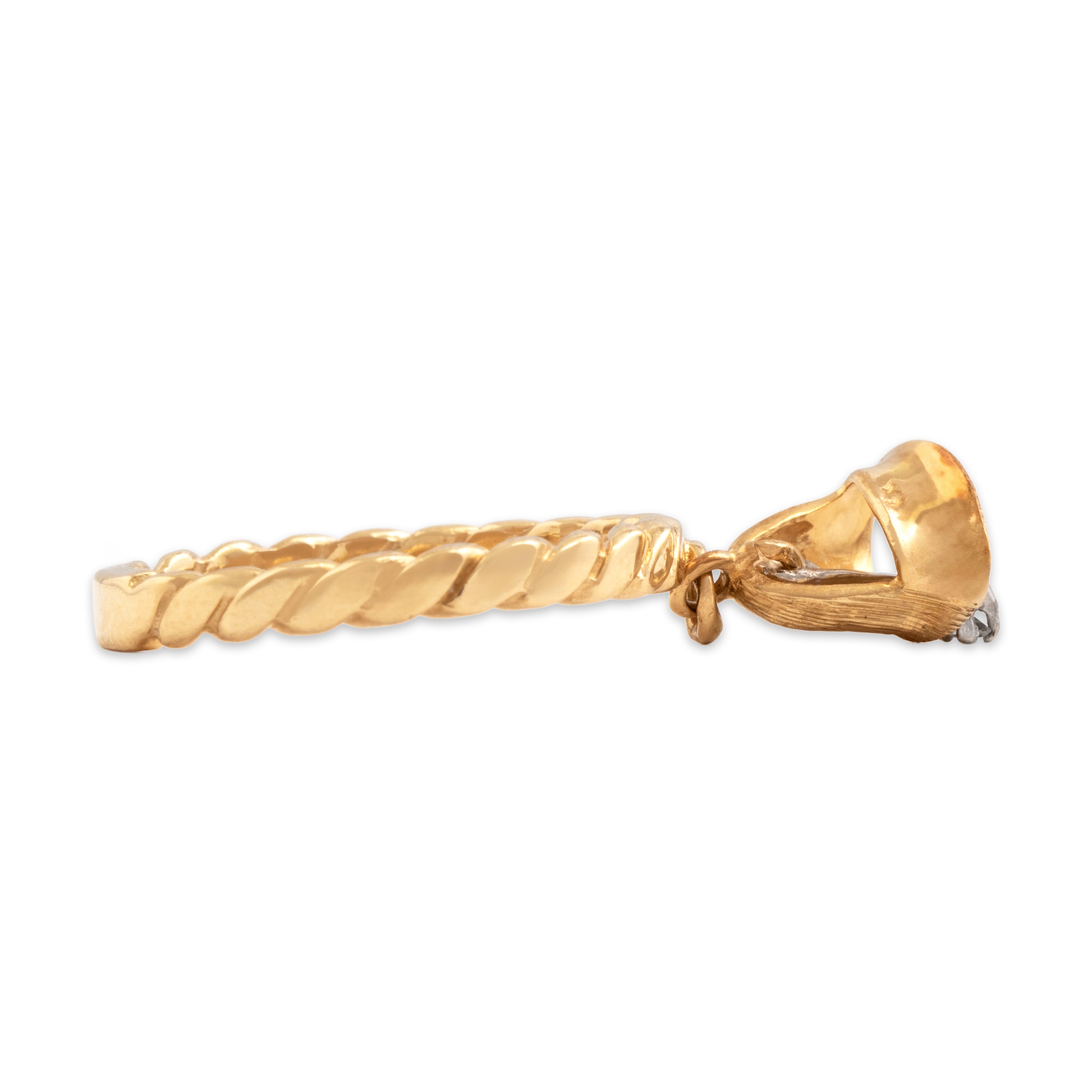 Vintage 14k Yellow Gold Diamond Textured Ringing Bell Dangle Ring - Side view