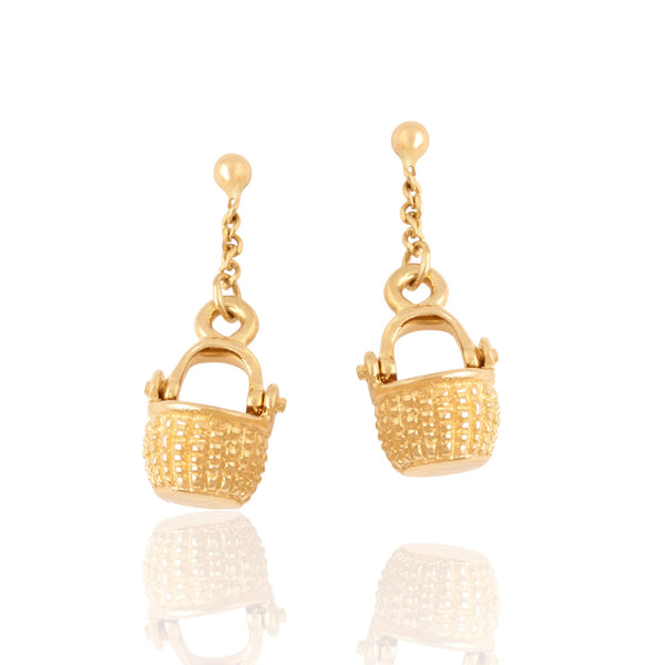 Vintage 14k Yellow Gold Adorable Dangle Articulating Nantucket Basket Earrings