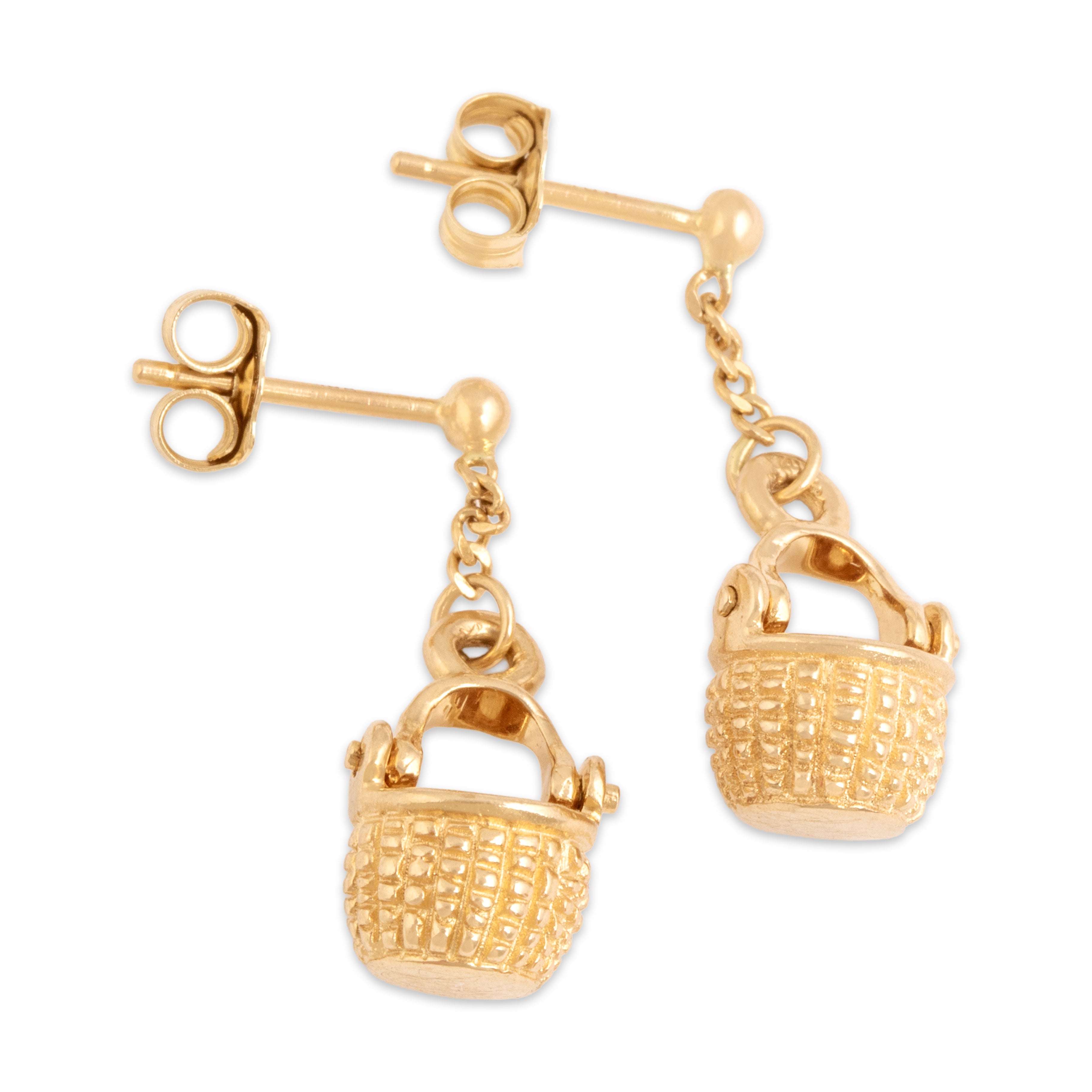Vintage 14k Yellow Gold Adorable Dangle Articulating Nantucket Basket Stud Earrings - Overall view