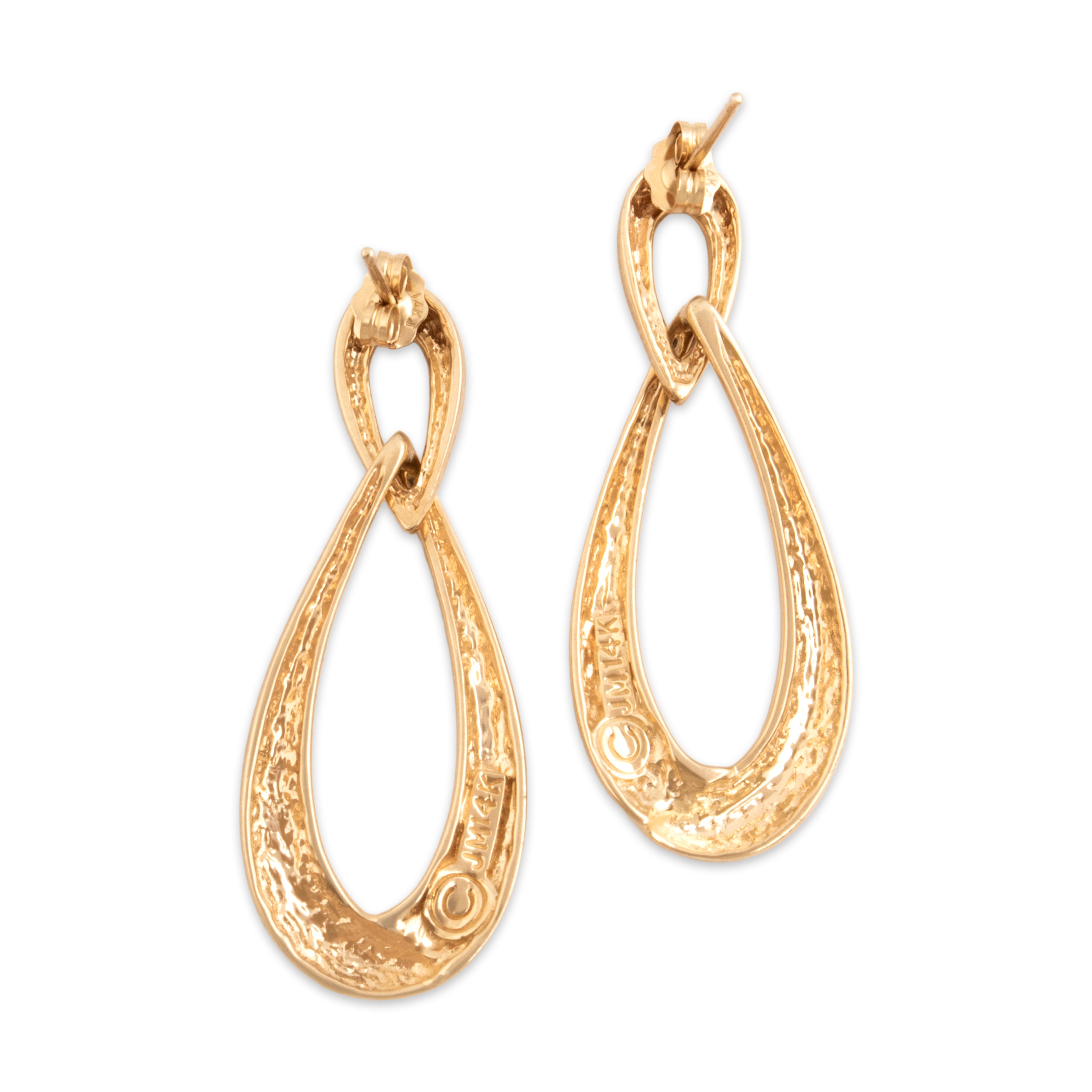 Vintage 14k Yellow Gold Teardrop Twist Dangle Earrings - Back view