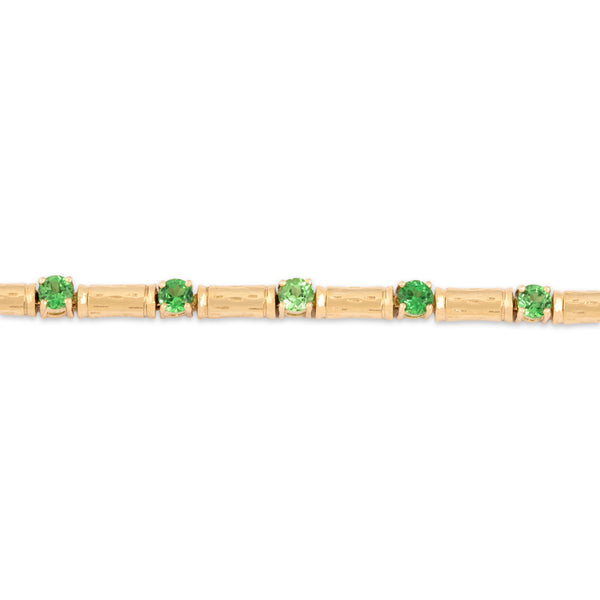 Vintage 14k Yellow Gold 1.59cttw Green Garnet Playful Textured Line Bracelet 7.25