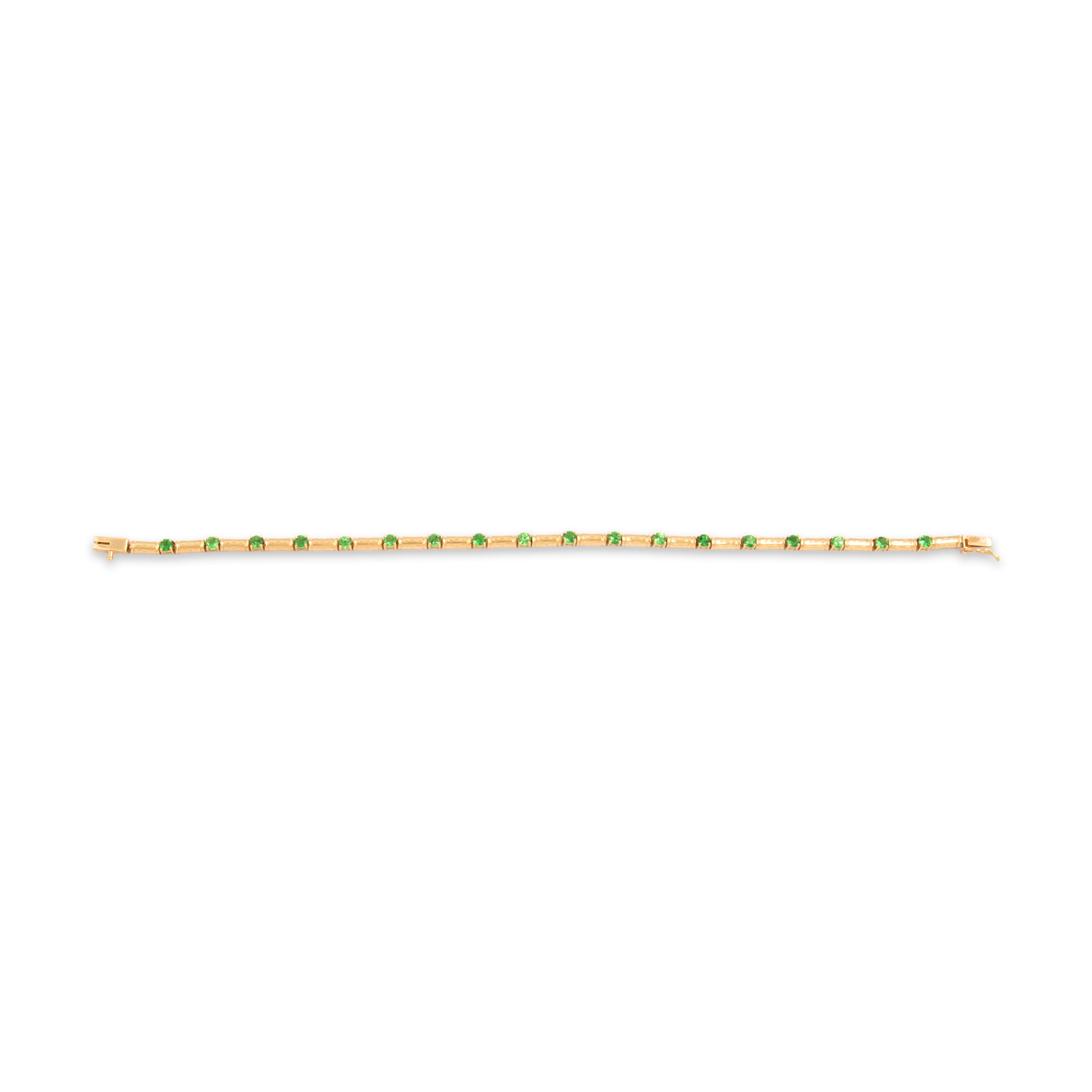 Vintage 14k Yellow Gold 1.59cttw Green Garnet Playful Vivid Textured Line Bracelet - Overall view