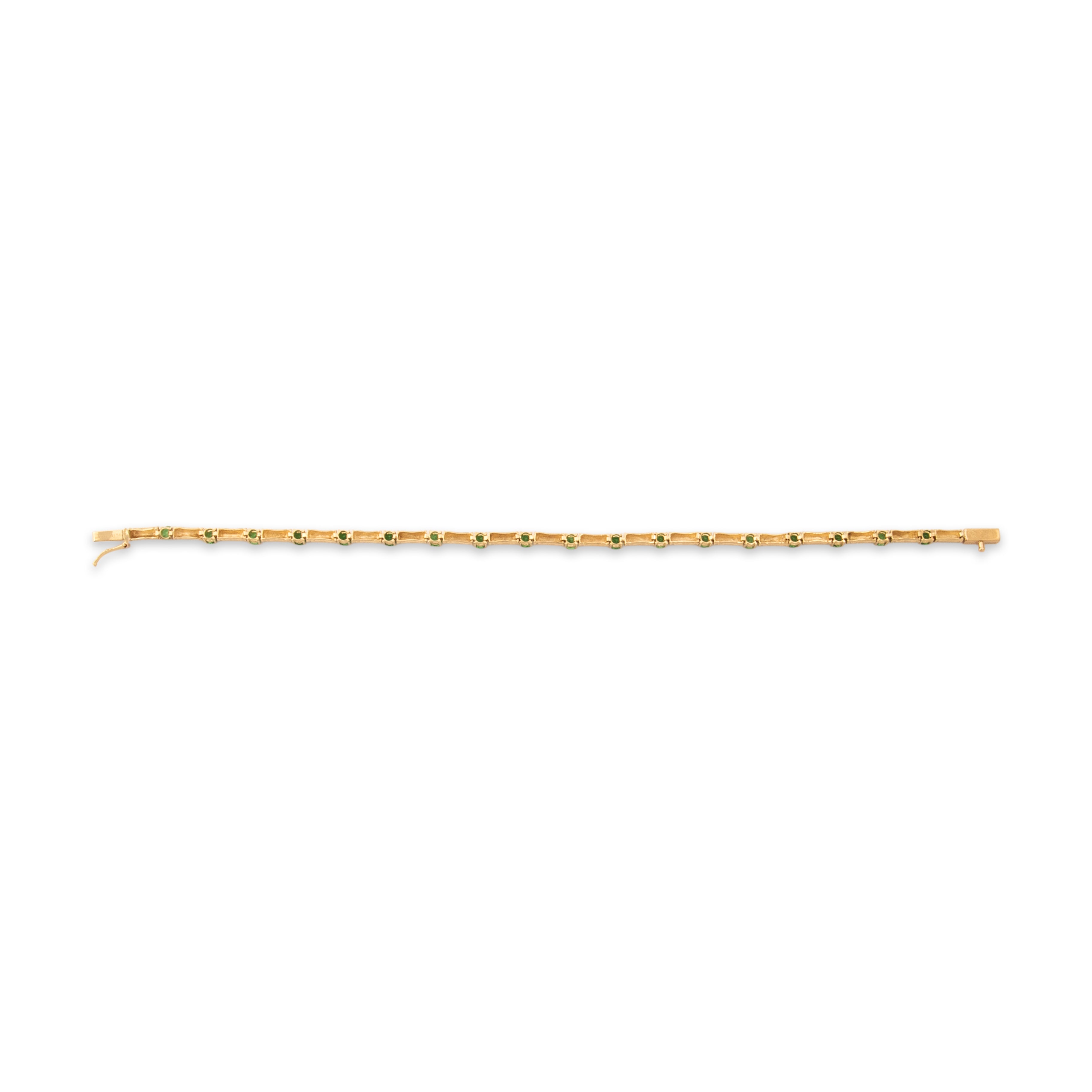 Vintage 14k Yellow Gold 1.59cttw Green Garnet Playful Vivid Textured Line Bracelet - Back view