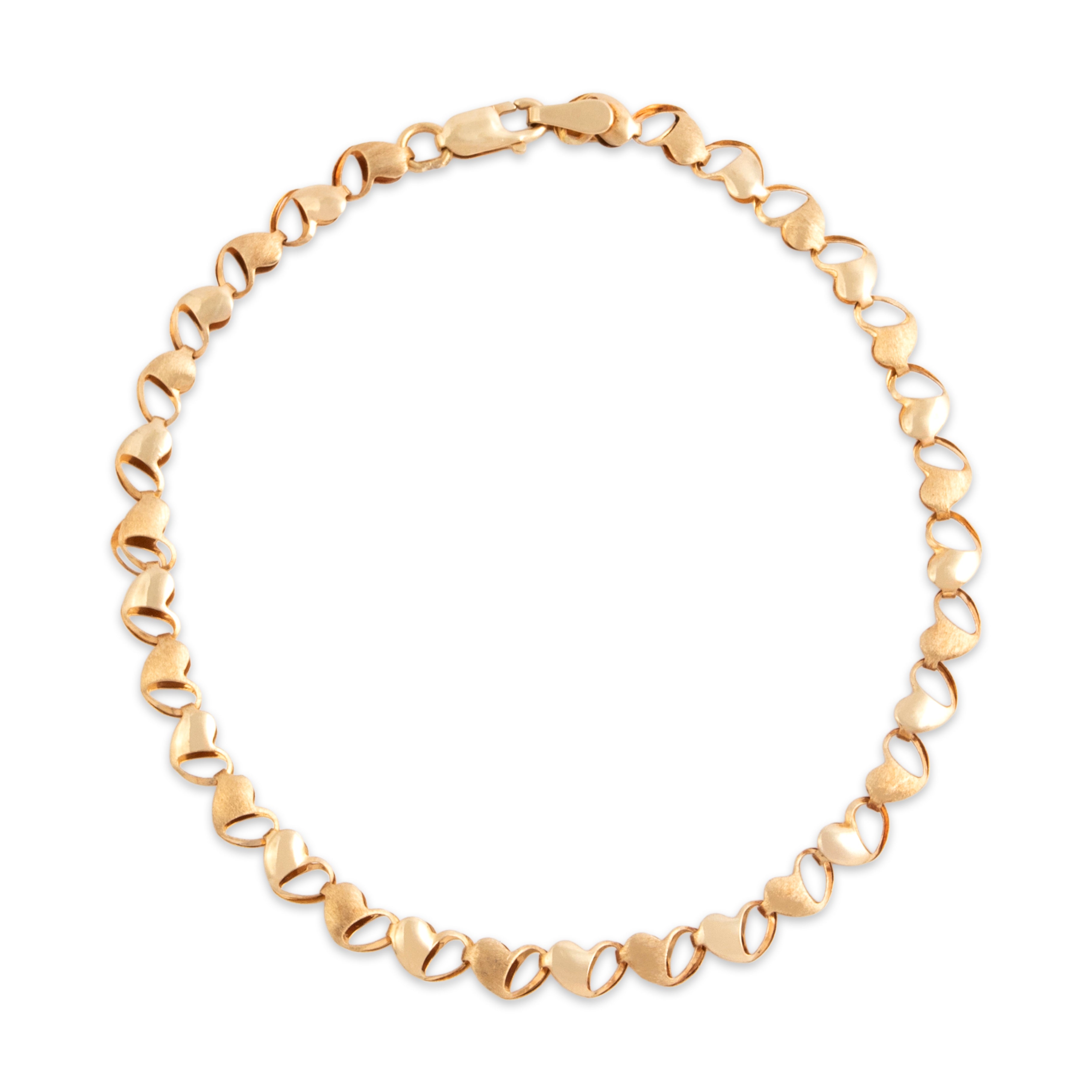 Vintage 14k Yellow Gold Brushed Romantic Heart Link Bracelet - Close-up view