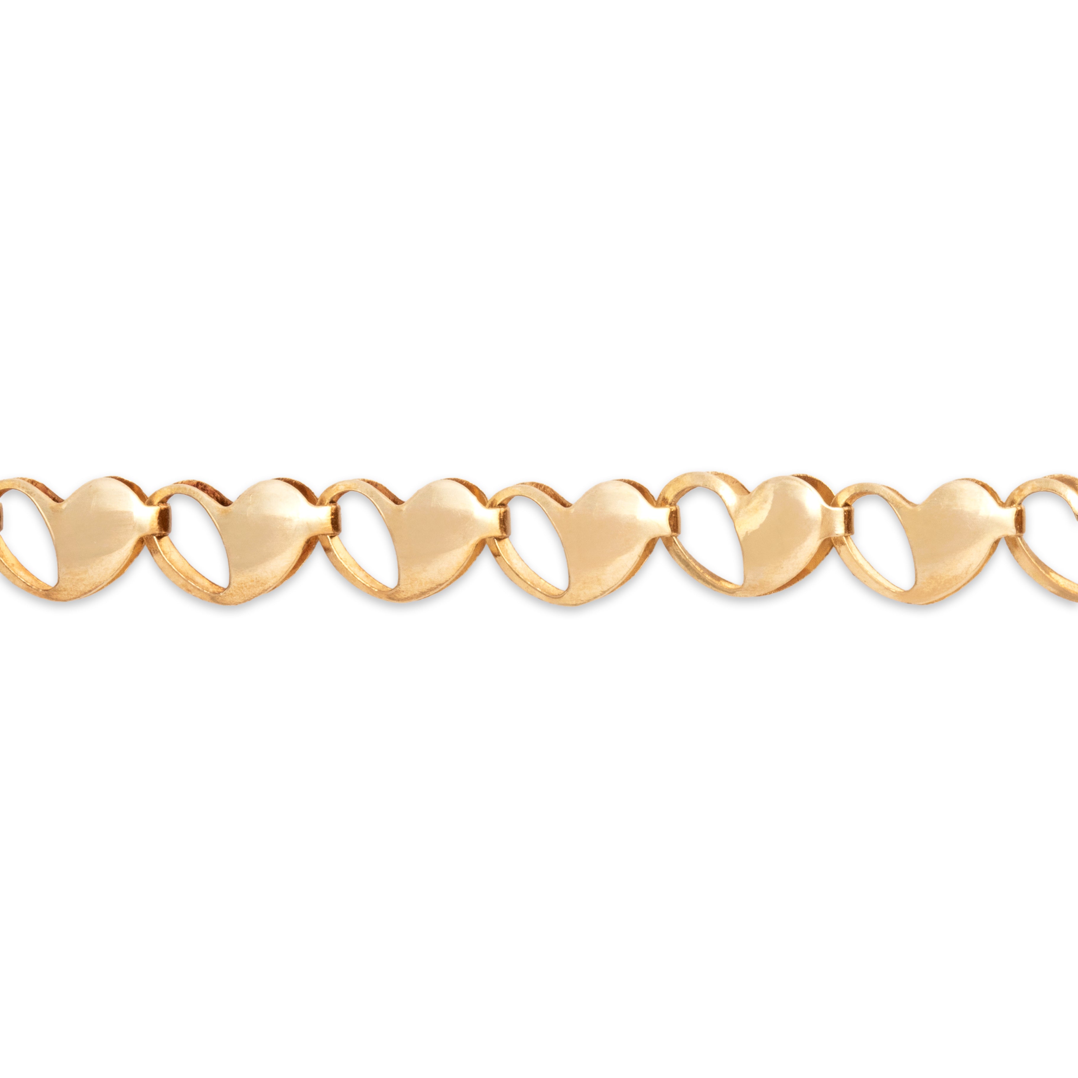 Vintage 14k Yellow Gold Brushed Romantic Heart Link Bracelet - detail view #1