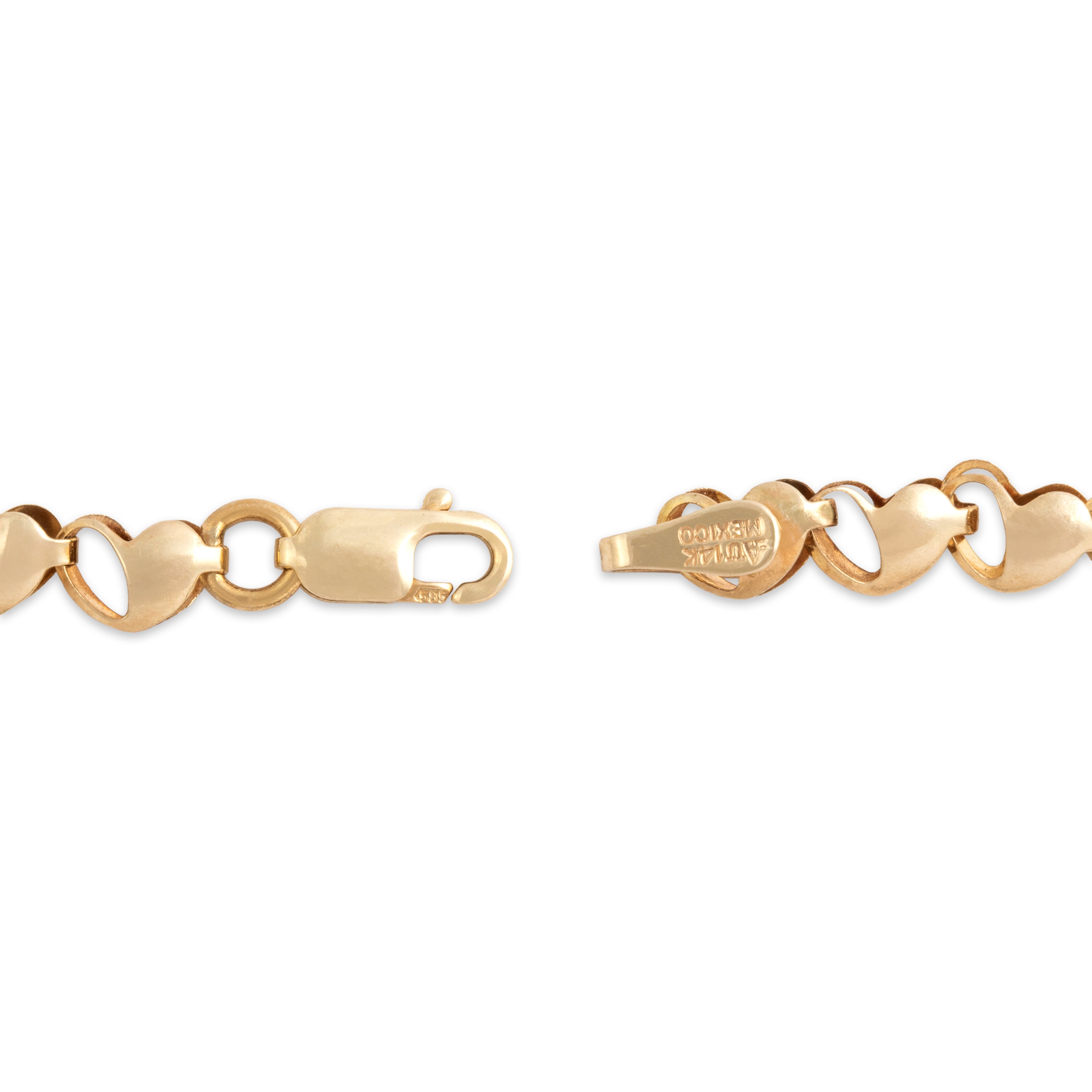 Vintage 14k Yellow Gold Brushed Romantic Heart Link Bracelet - clasp view
