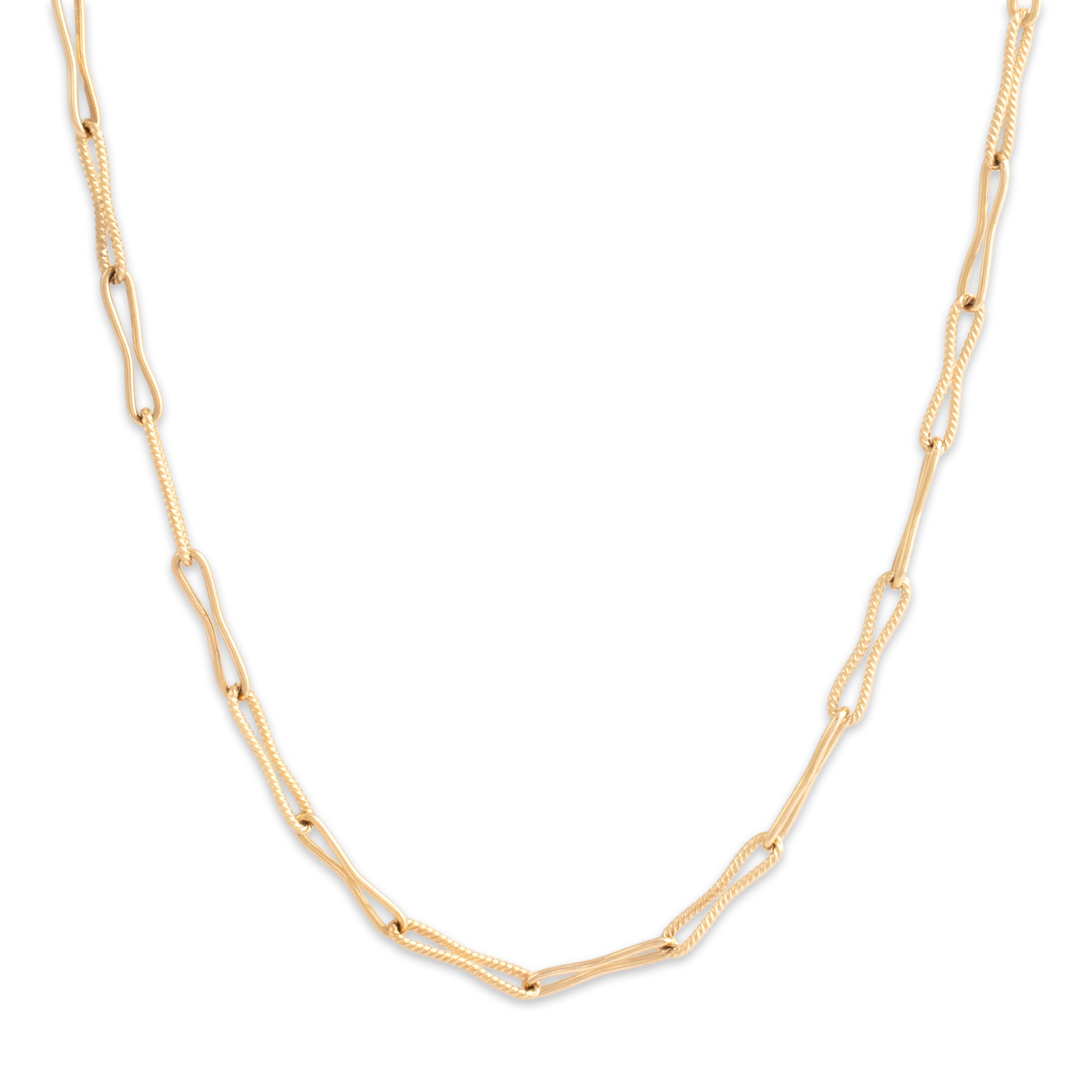 Vintage 14k Yellow Gold 3.3mm Alternating Textured Peanut Link Chain - Close-up view