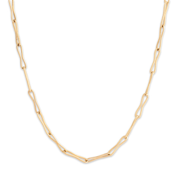 Vintage 14k Yellow Gold 3.3mm Alternating Textured Peanut Link Chain 24.25