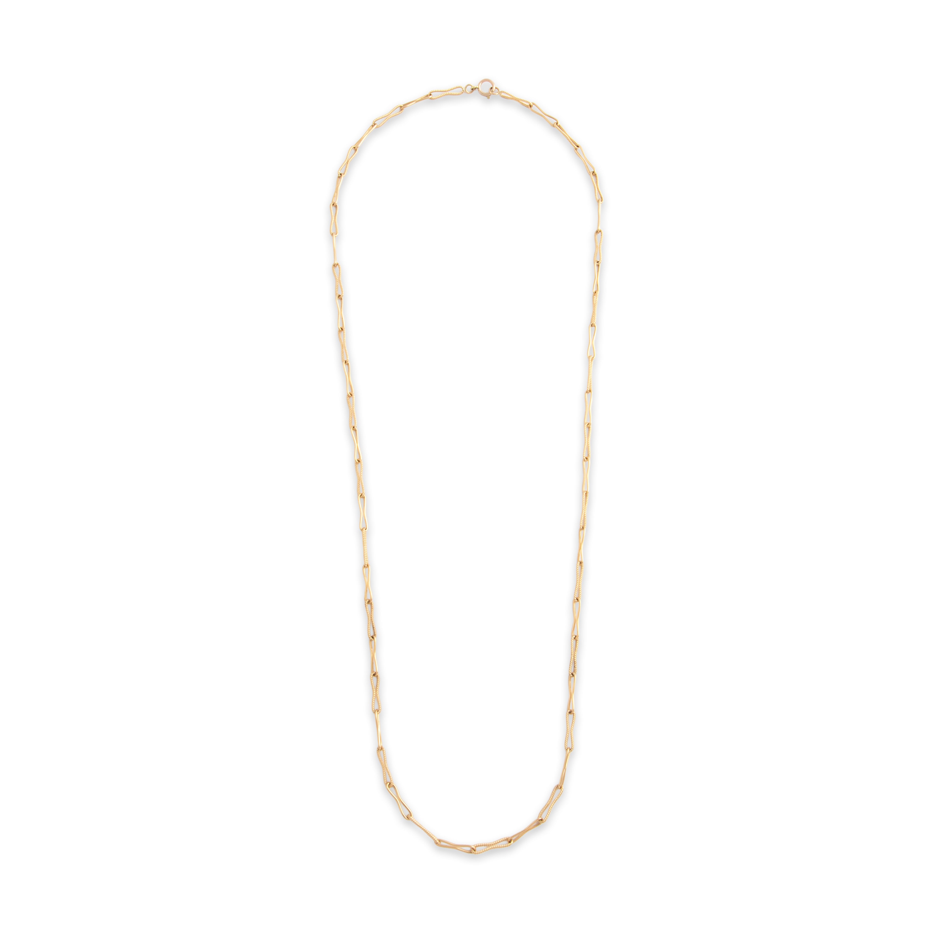 Vintage 14k Yellow Gold 3.3mm Alternating Textured Peanut Link Chain - Overall view