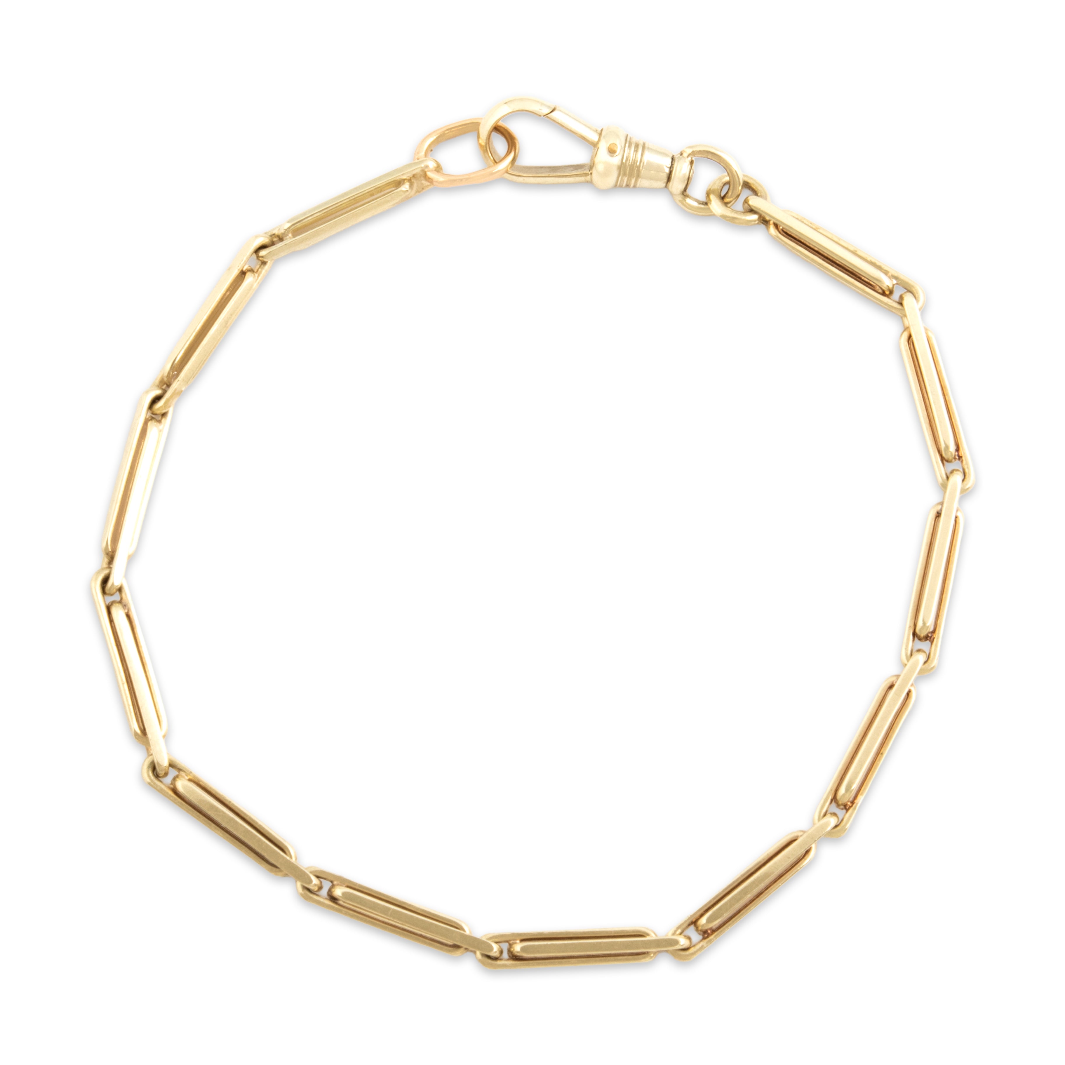 Antique Kreisler & Co. 14k Yellow Gold Classic Bar Link Dog Clip Watch Fob Bracelet - Close-up view