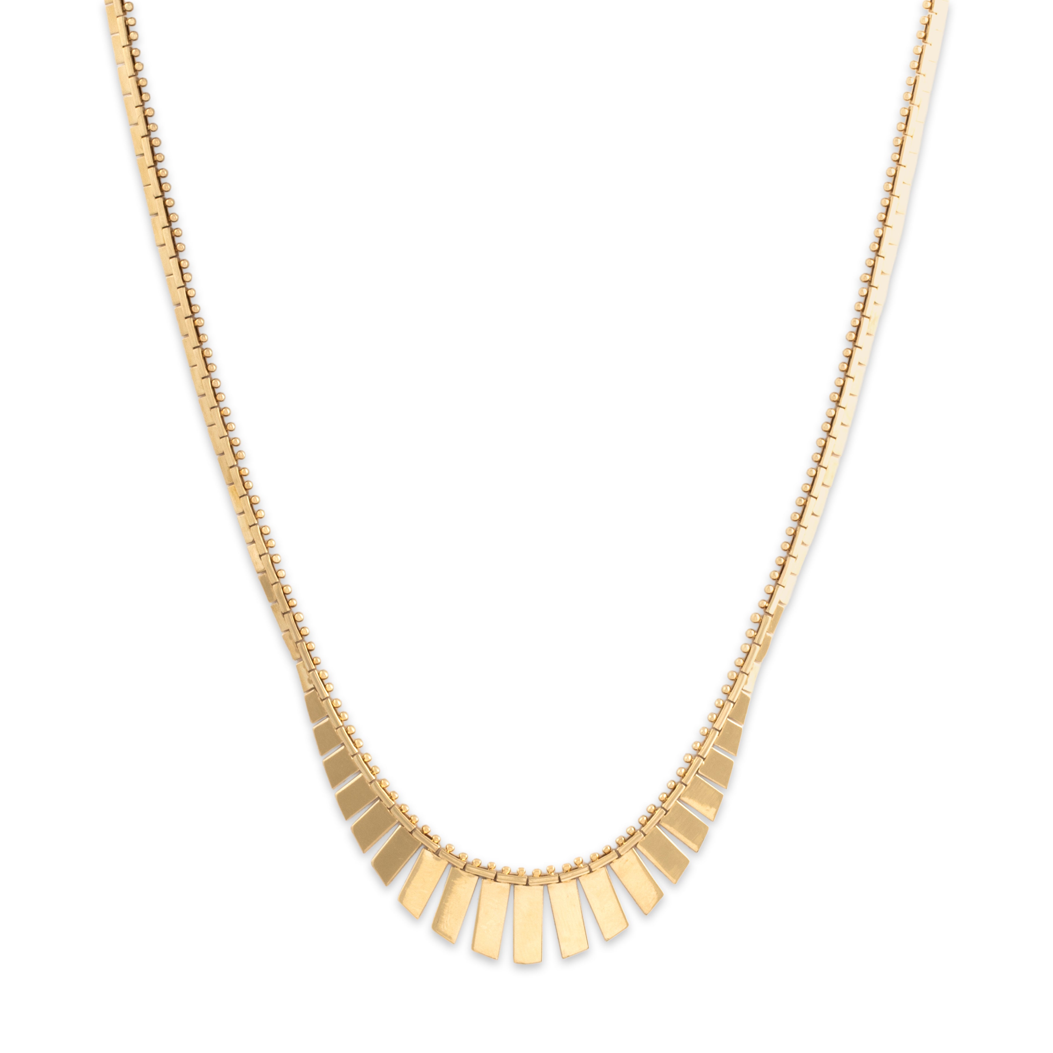 Vintage Italian 14k Yellow Gold Geometric Fringe Necklace - Close-up view