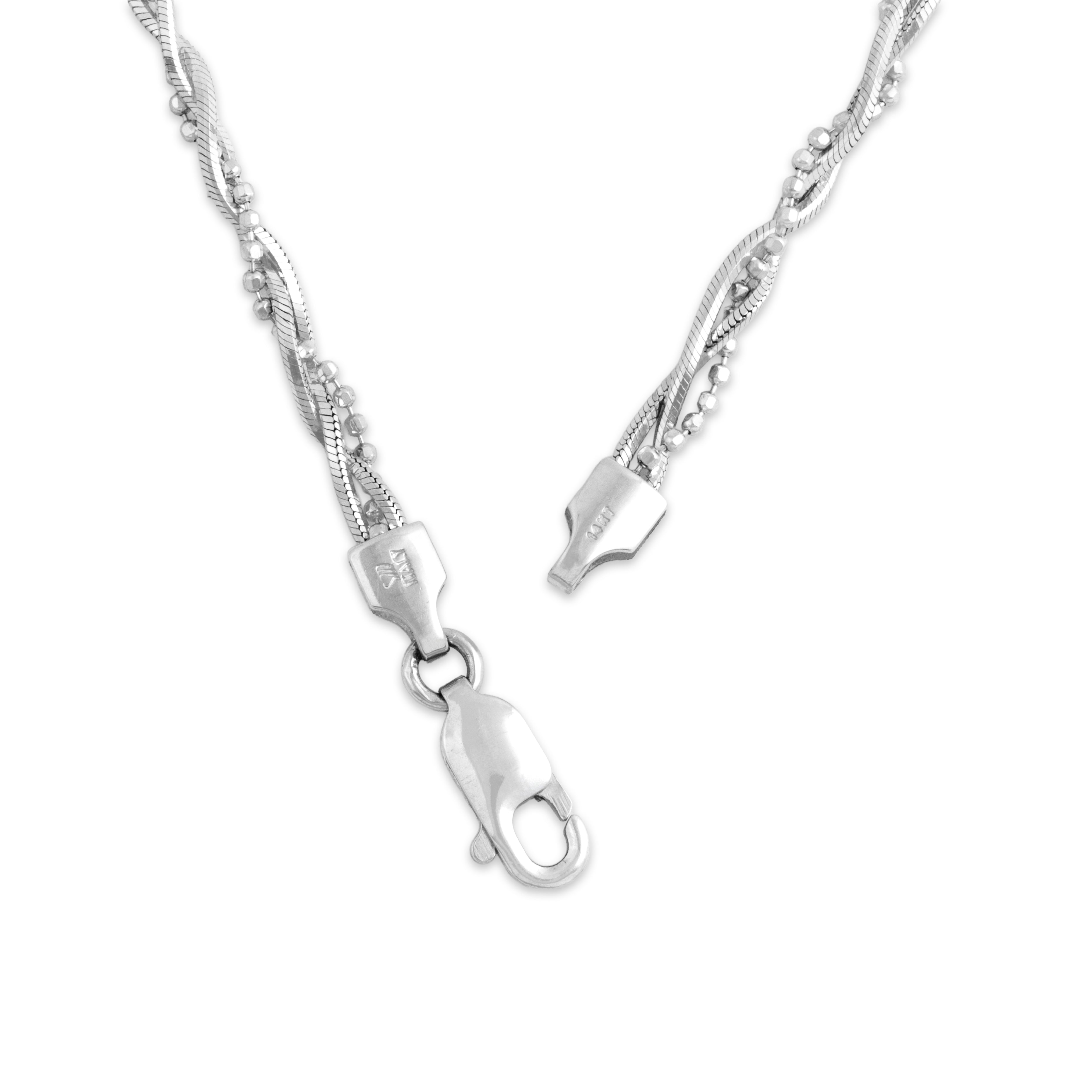 Vintage Italian 14k White Gold Glittering Multi-Chain Braid Necklace - clasp view