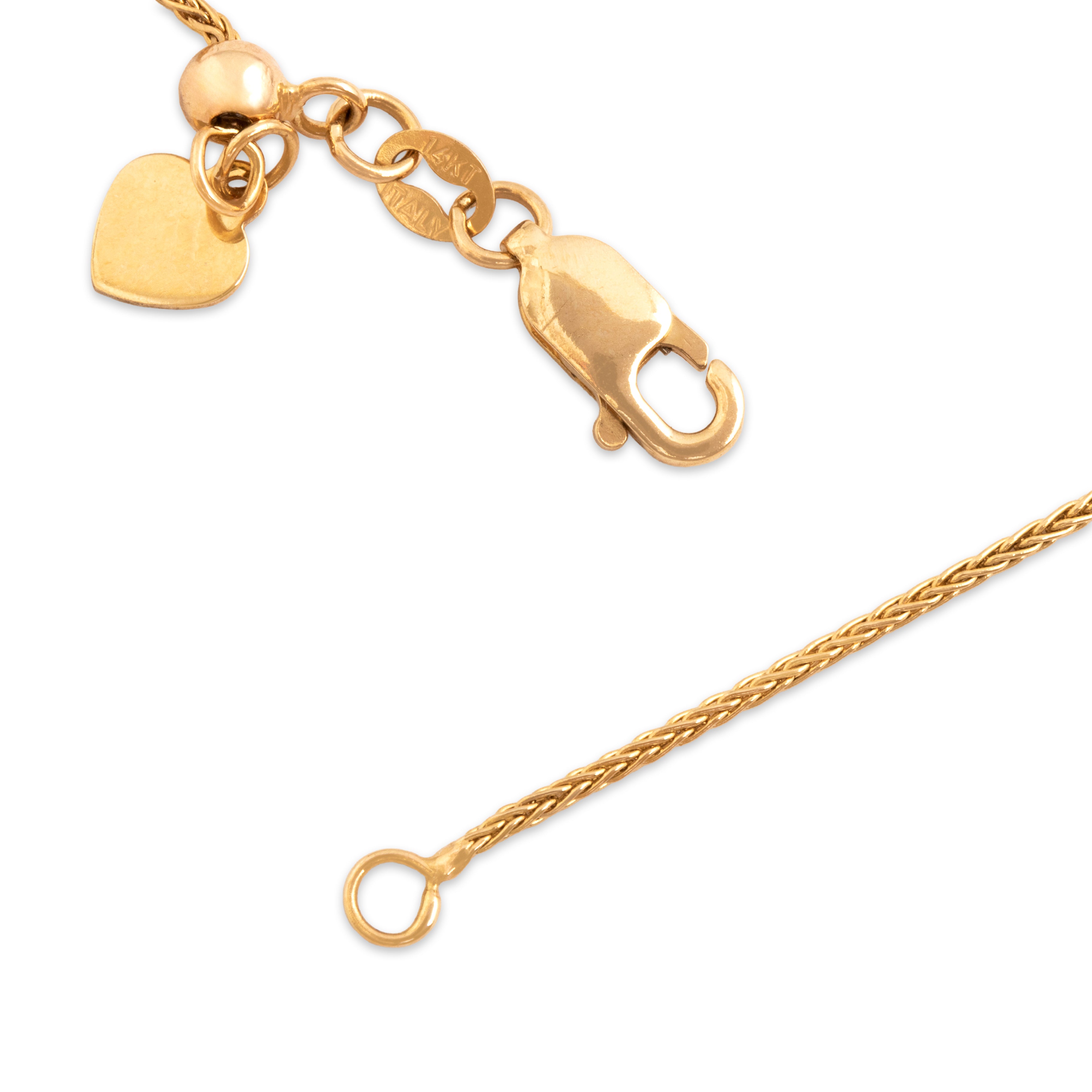 Vintage Italian 14k Yellow Gold 1mm Wonderful Wheat Adjustable Chain - clasp view