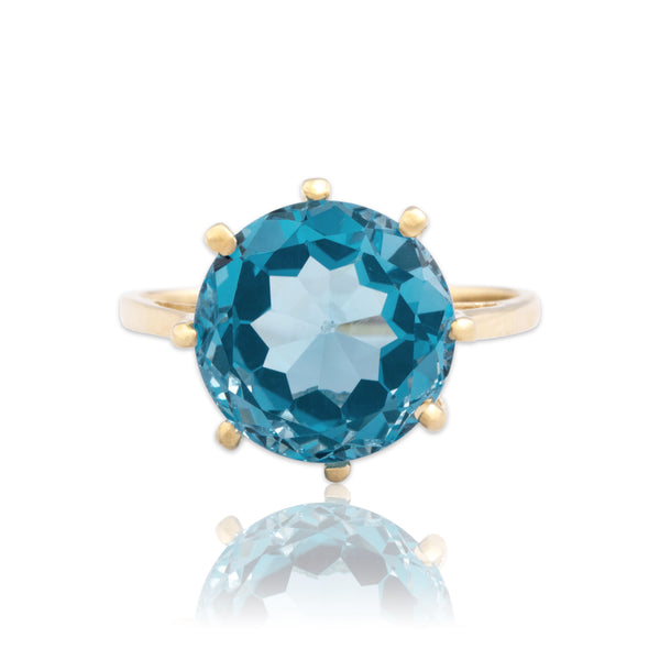 Vintage 14k Yellow Gold 9.21ct Blue Topaz Solitaire Cocktail Ring 10.00