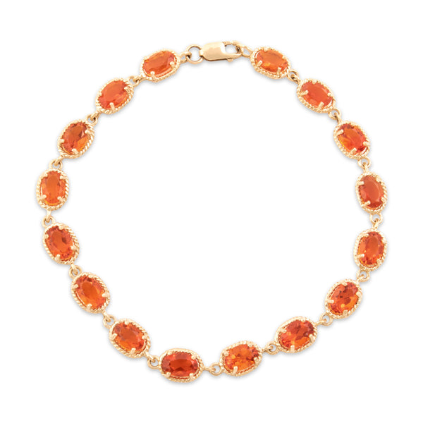 Vintage 14k Yellow Gold 4.82cttw Fire Opal Glowing Cabled Link Bracelet 7