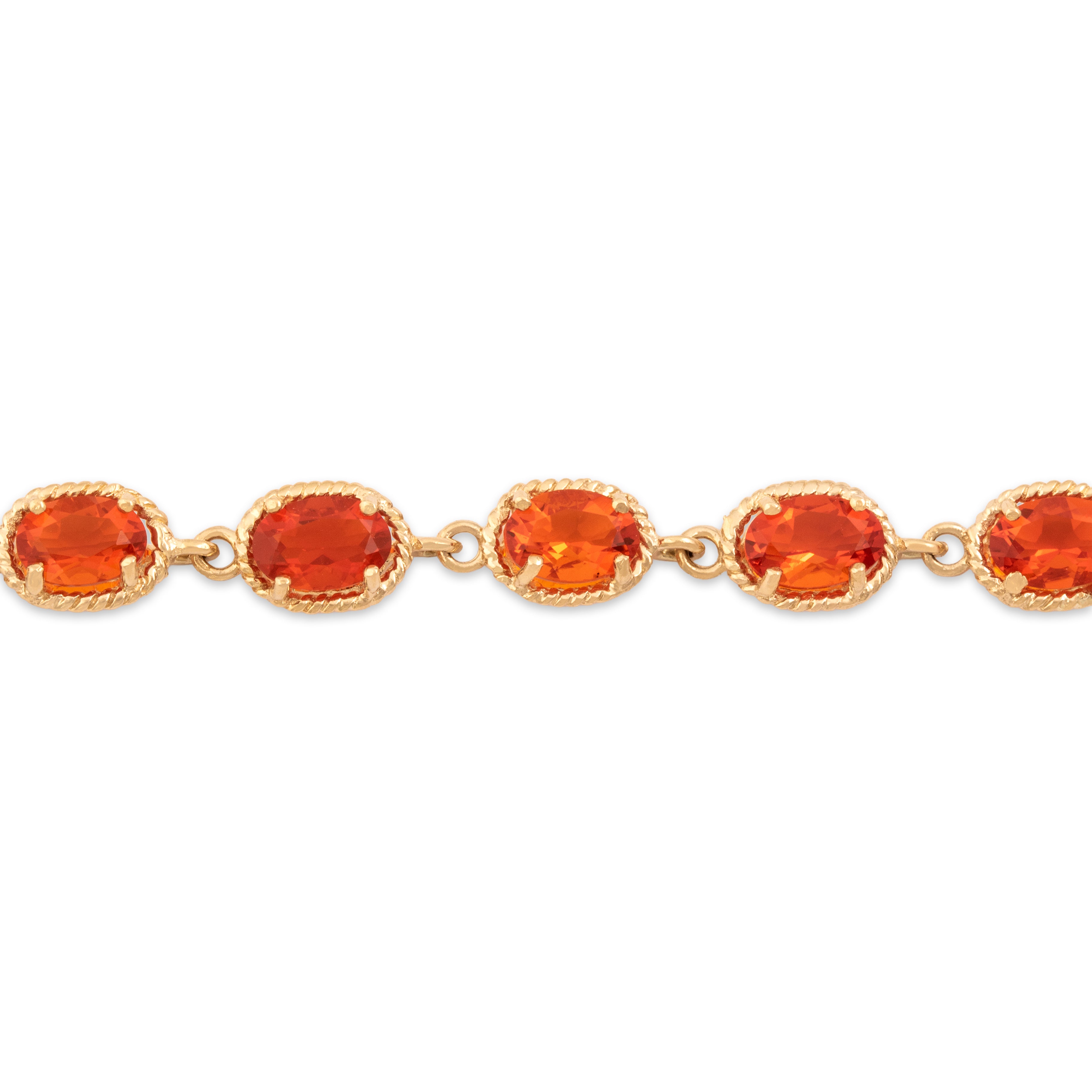 Vintage 14k Yellow Gold 4.82cttw Fire Opal Glowing Cabled Link Bracelet - detail view #1