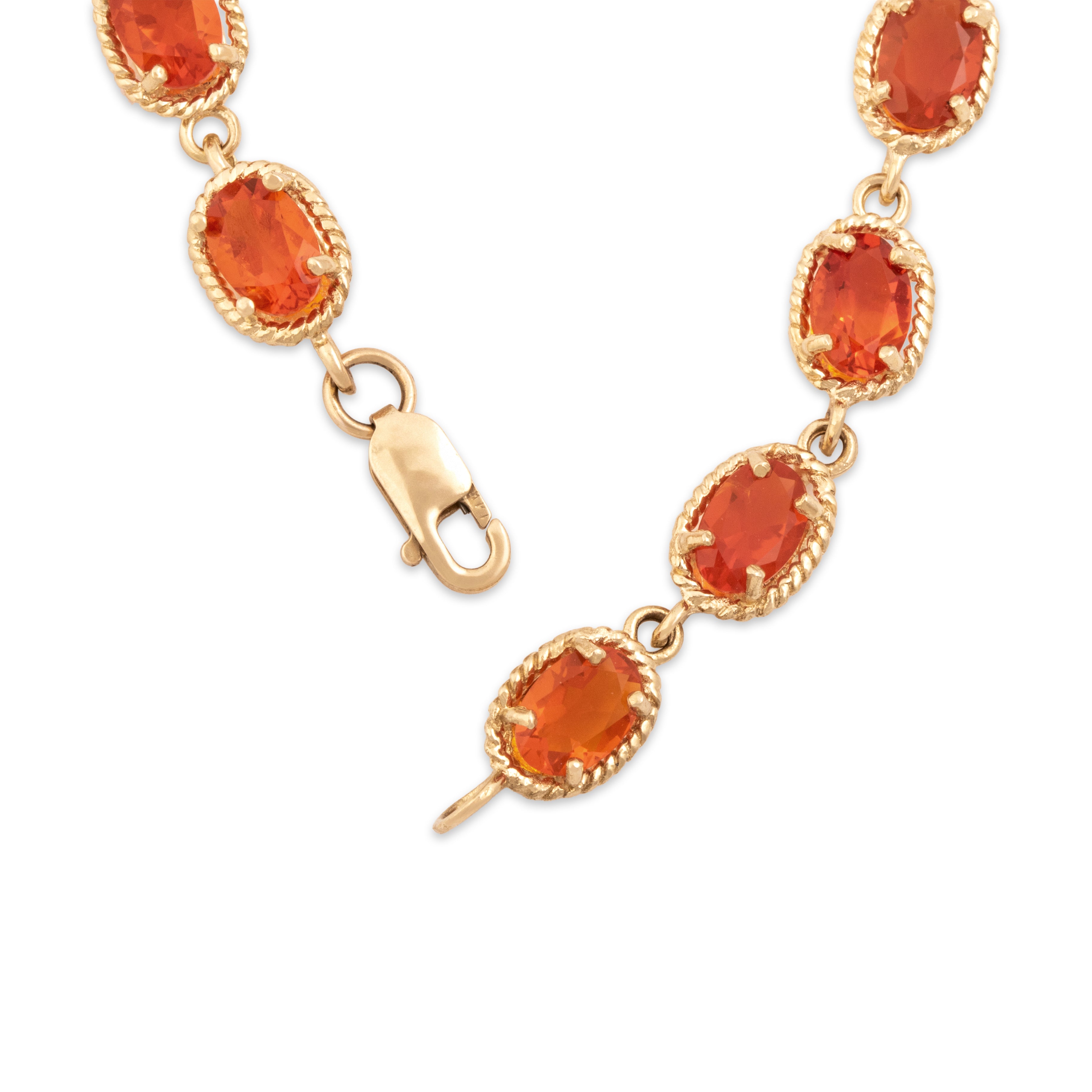 Vintage 14k Yellow Gold 4.82cttw Fire Opal Glowing Cabled Link Bracelet - clasp view