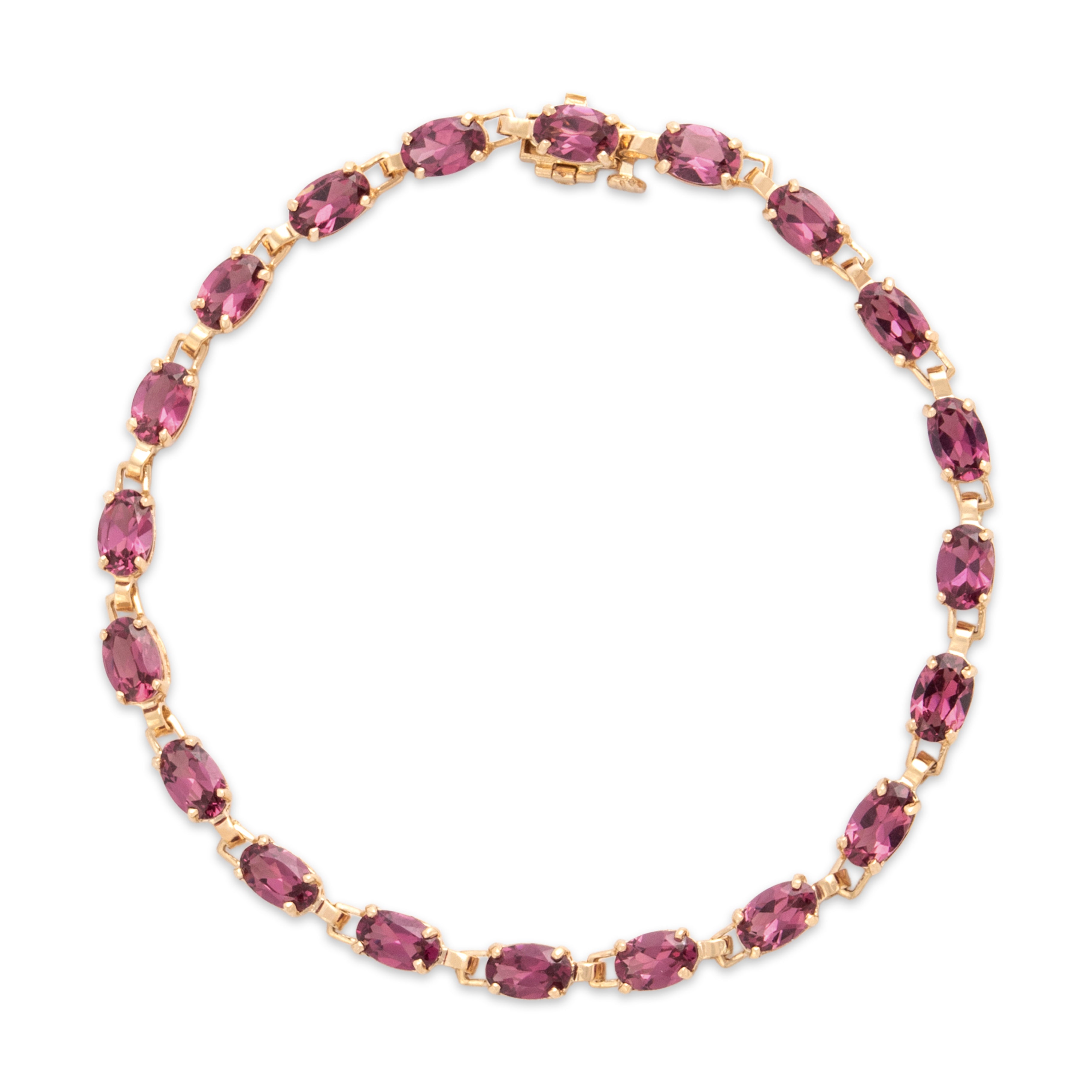 Vintage 14k Yellow Gold 9.0cttw Pink Garnet Classic Oval Link Bracelet 7