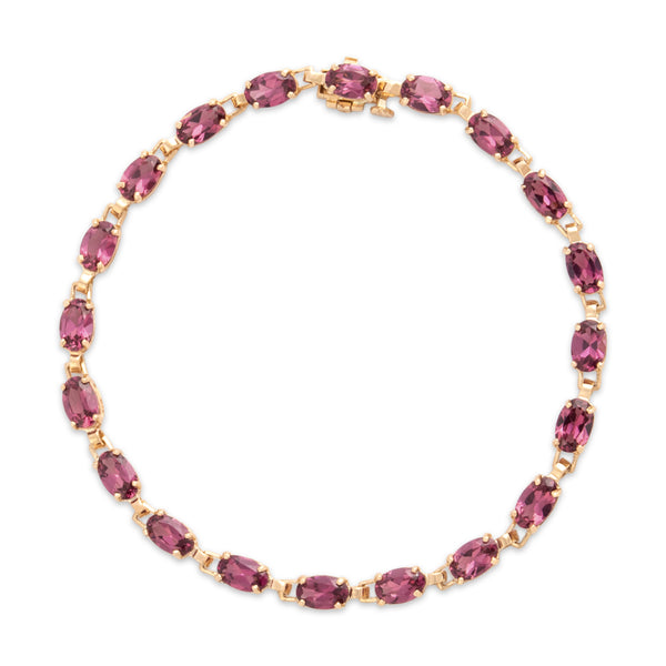 Vintage 14k Yellow Gold 9.0cttw Pink Garnet Classic Oval Link Bracelet 7