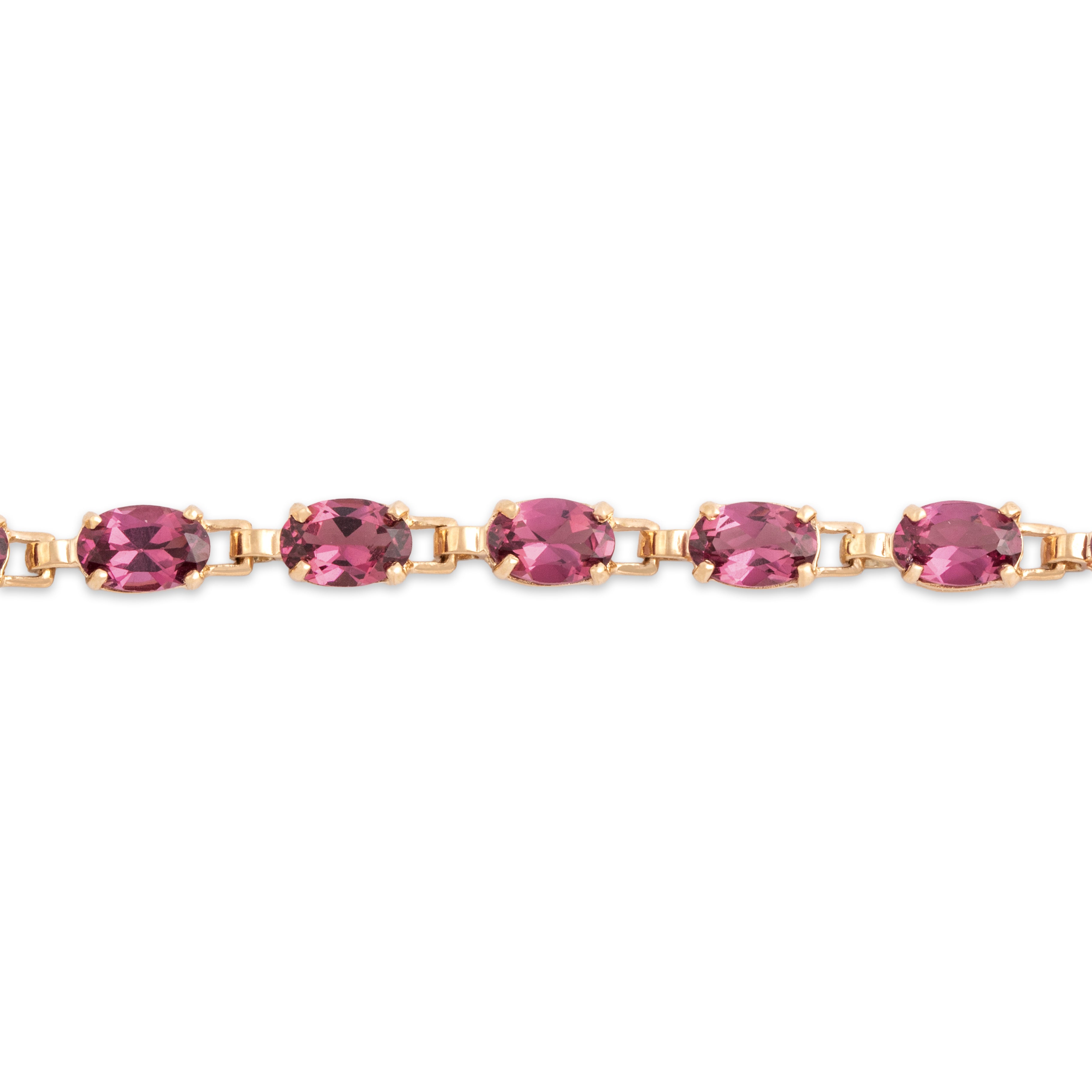 Vintage 14k Yellow Gold 9.0cttw Pink Garnet Classic Oval Link Bracelet 7