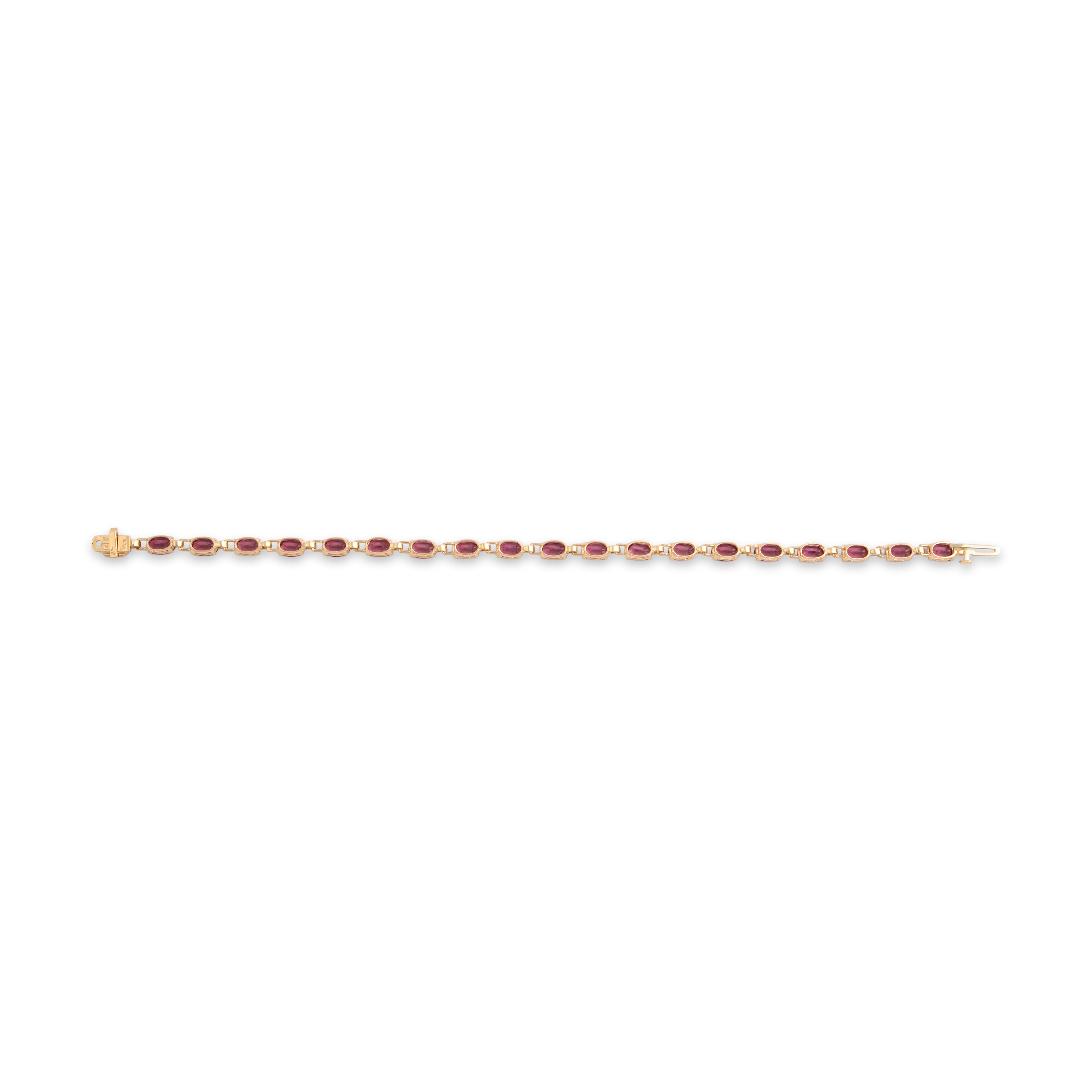 Vintage 14k Yellow Gold 9.0cttw Pink Garnet Classic Oval Link Bracelet 7