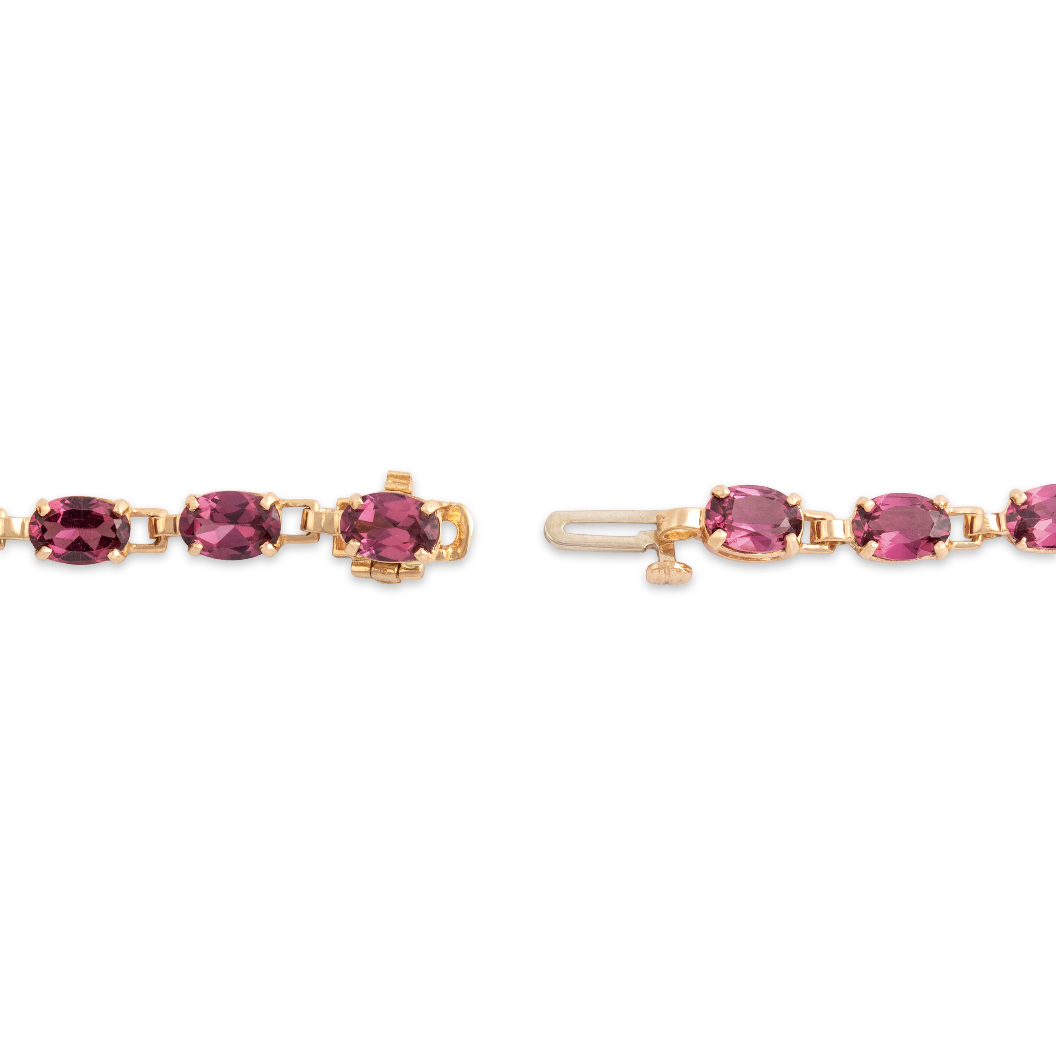 Vintage 14k Yellow Gold 9.0cttw Pink Garnet Classic Oval Link Bracelet 7