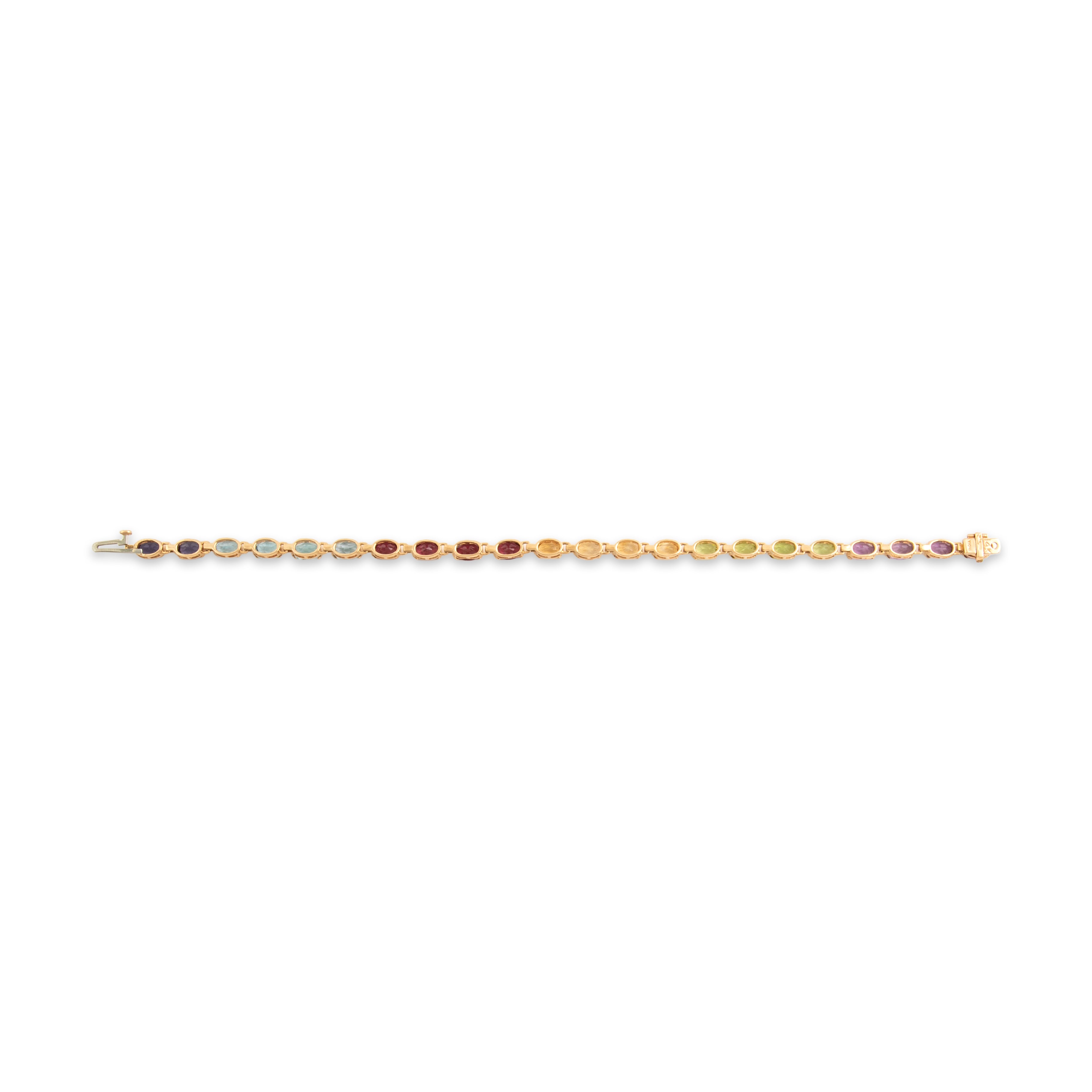Vintage 14k Yellow Gold 2.0cttw Blue Topaz 1.65cttw Pink Garnet 1.41cttw Amethyst 1.33cttw Peridot 1.25cttw Citrine Iolite Chic Partial Bezel Rainbow Bracelet - Back view