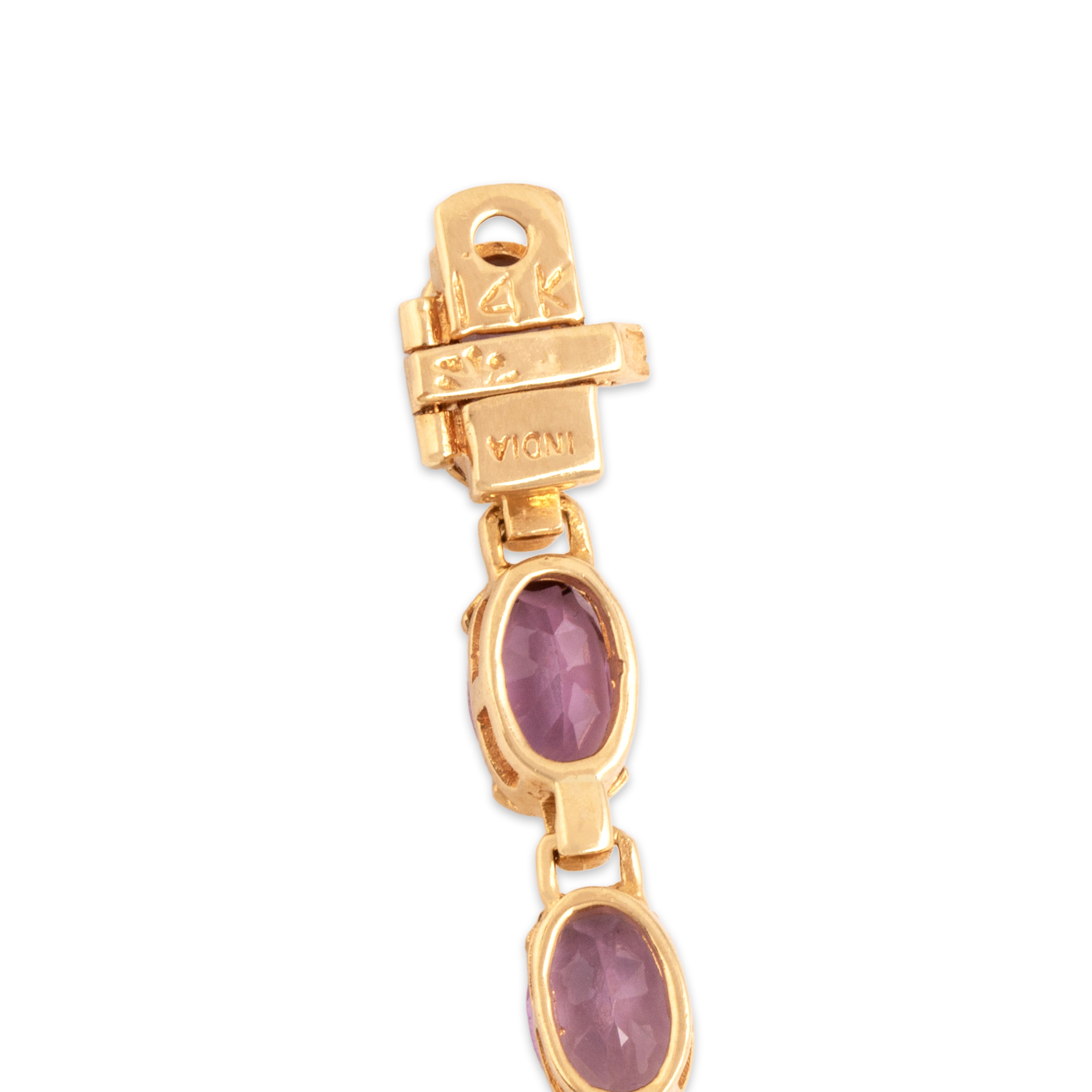 Vintage 14k Yellow Gold 2.0cttw Blue Topaz 1.65cttw Pink Garnet 1.41cttw Amethyst 1.33cttw Peridot 1.25cttw Citrine Iolite Chic Partial Bezel Rainbow Bracelet - Hallmark view