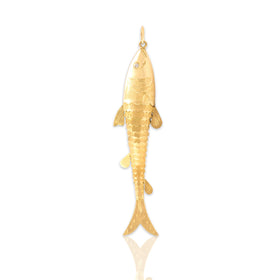 Vintage Oversized 18k Yellow Gold Diamond Swimming Articulated Fish Pendant