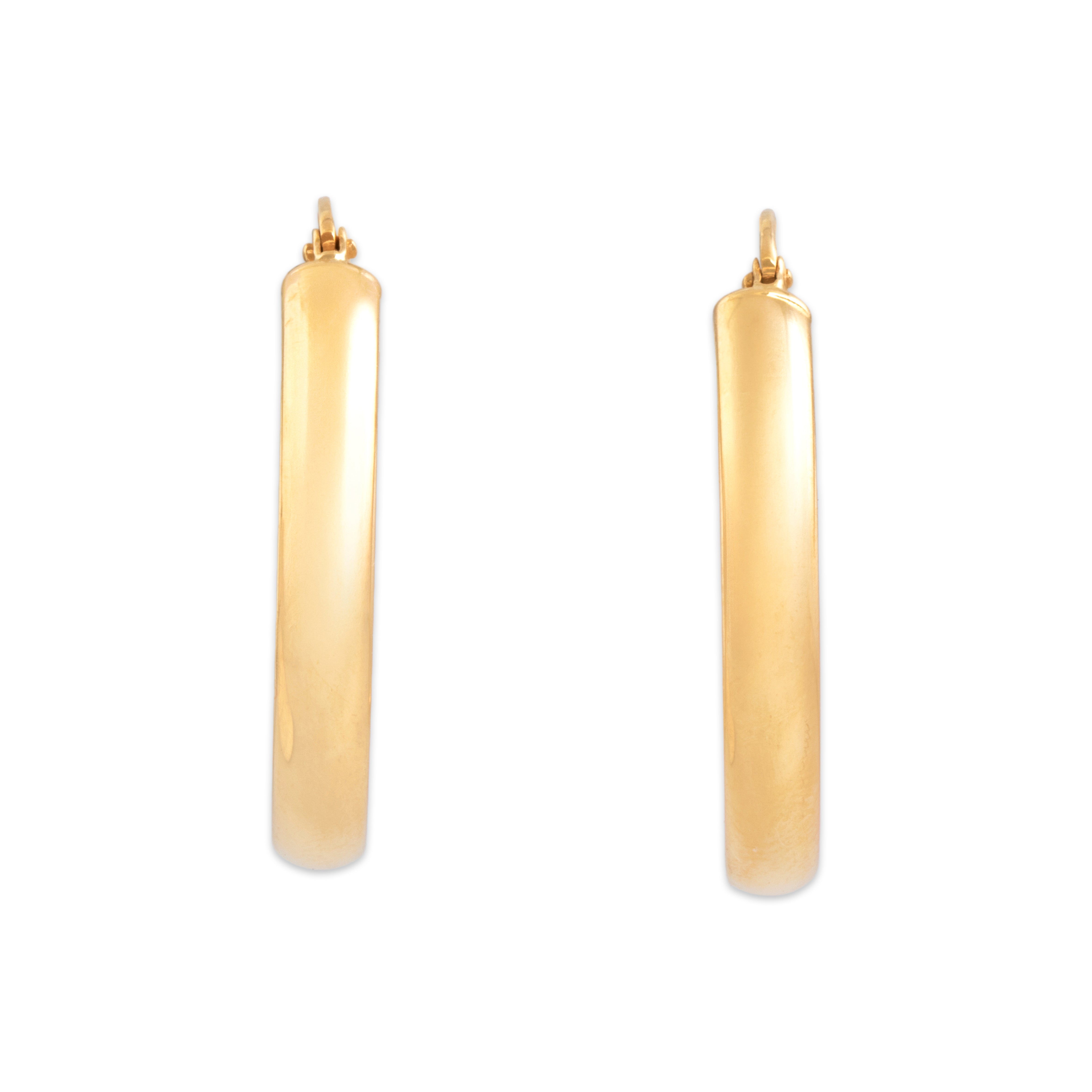 Vintage Italian 18k Yellow Gold Sleek Classic Hoop Earrings