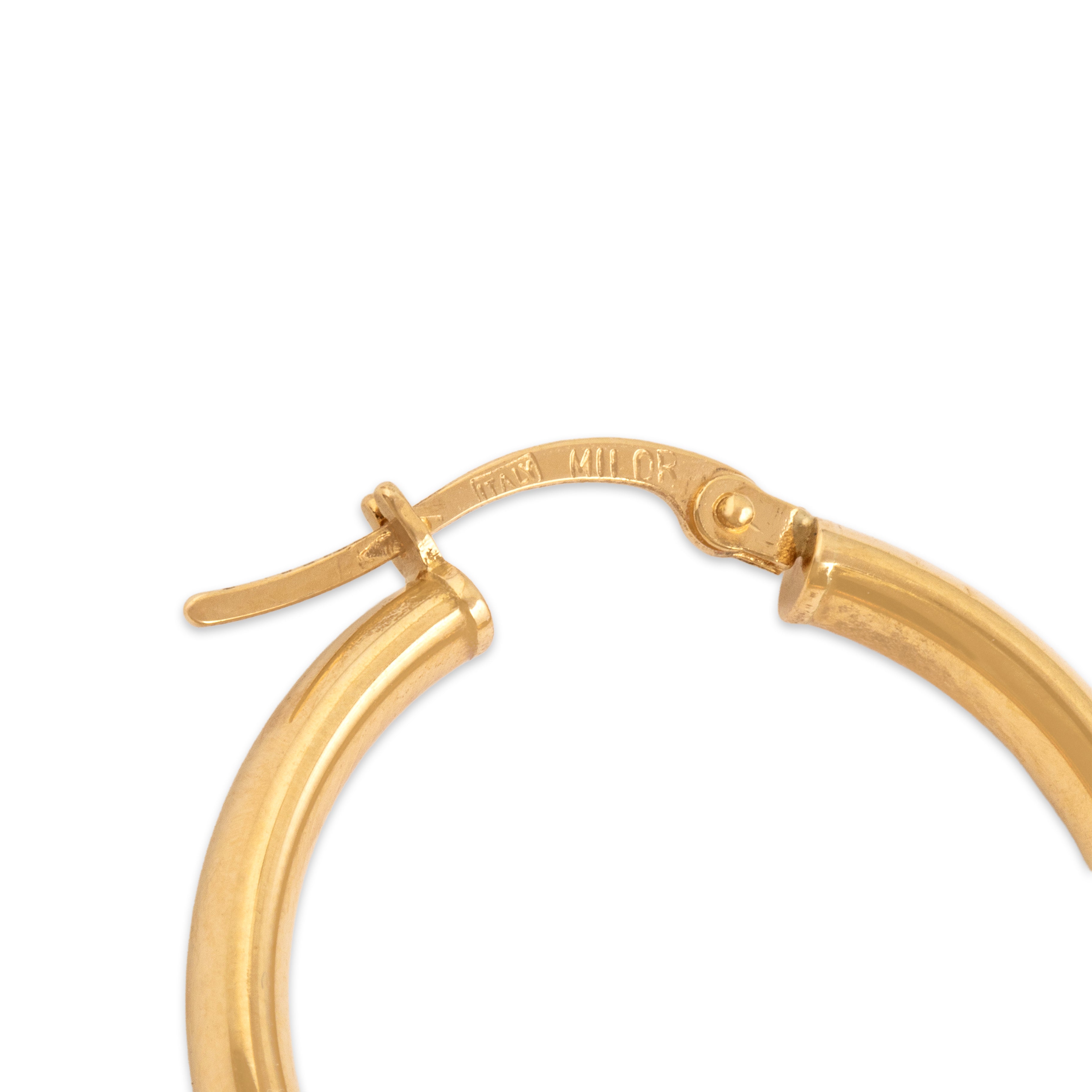 Vintage Italian 18k Yellow Gold Sleek Classic Hoop Earrings - Hallmark view