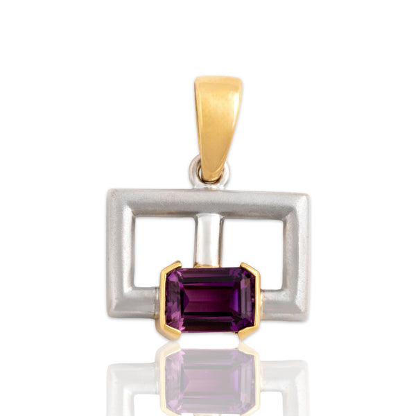 Vintage 18k White & Yellow Gold .89ct Amethyst Chic Geometric Pane Charm / Pendant