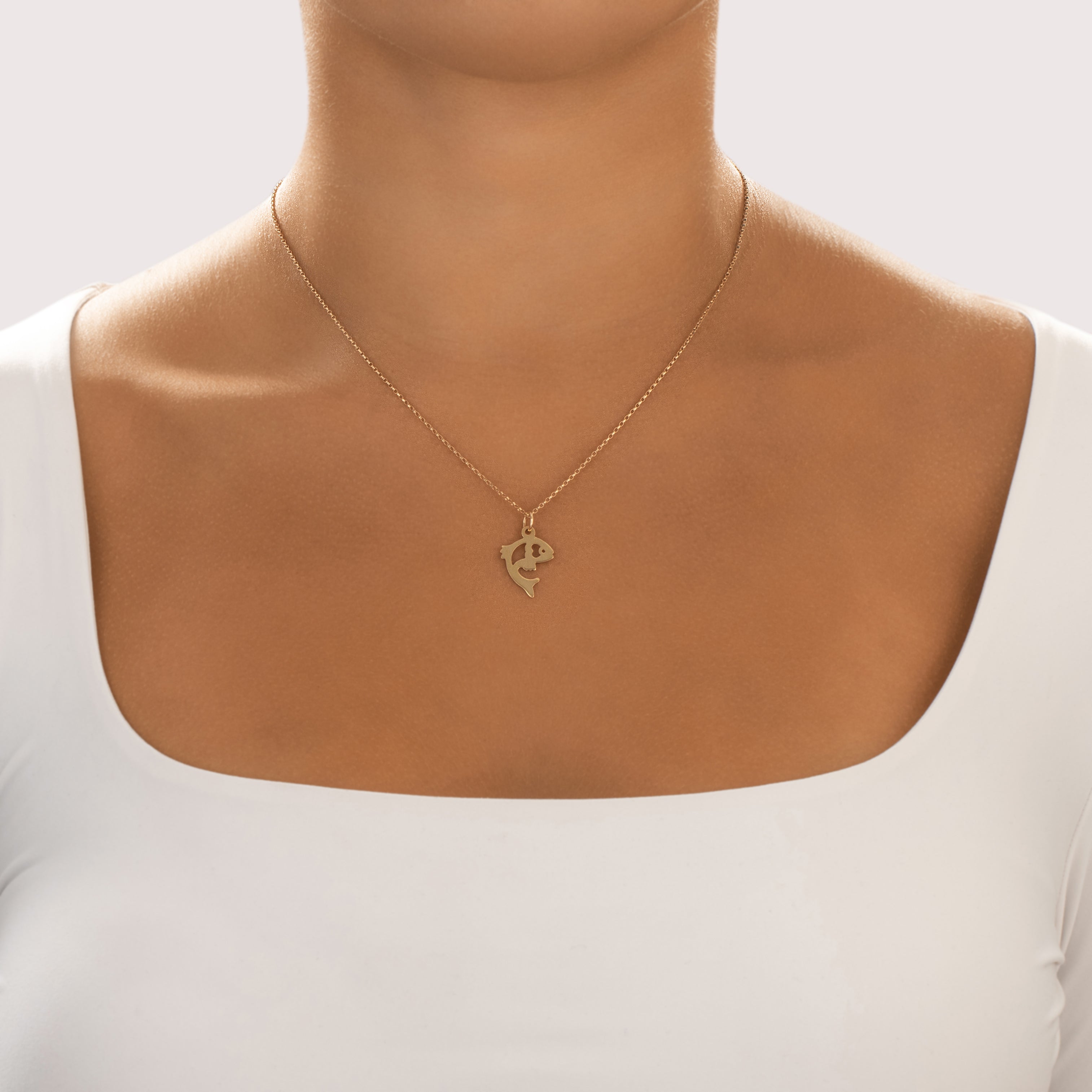 Vintage 18k Yellow Gold Leaping Fish Charm / Pendant - On model view