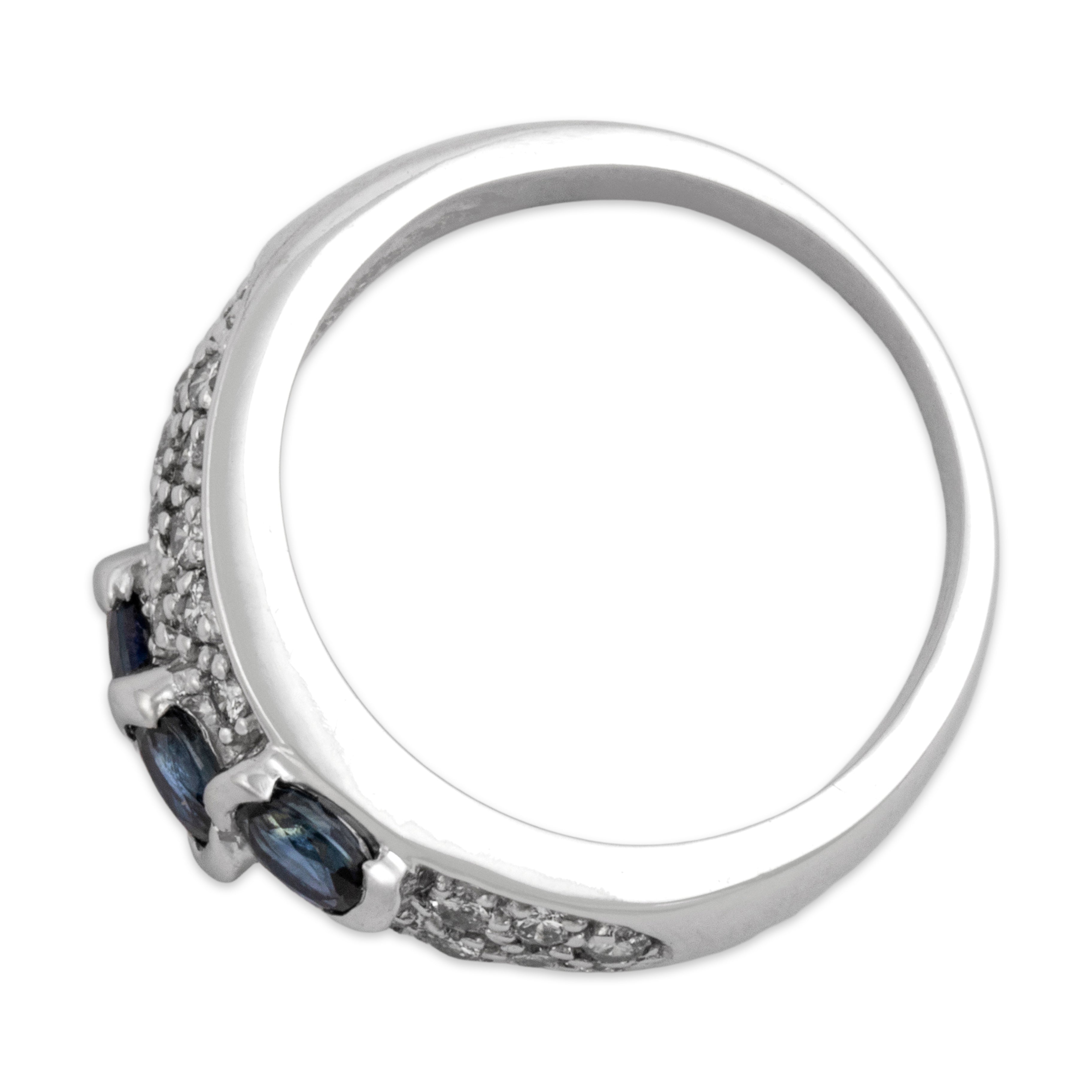 Vintage 14k White Gold .54cttw Blue Sapphire Diamond Dazzling East-West Step Trio Band Ring - Overall view