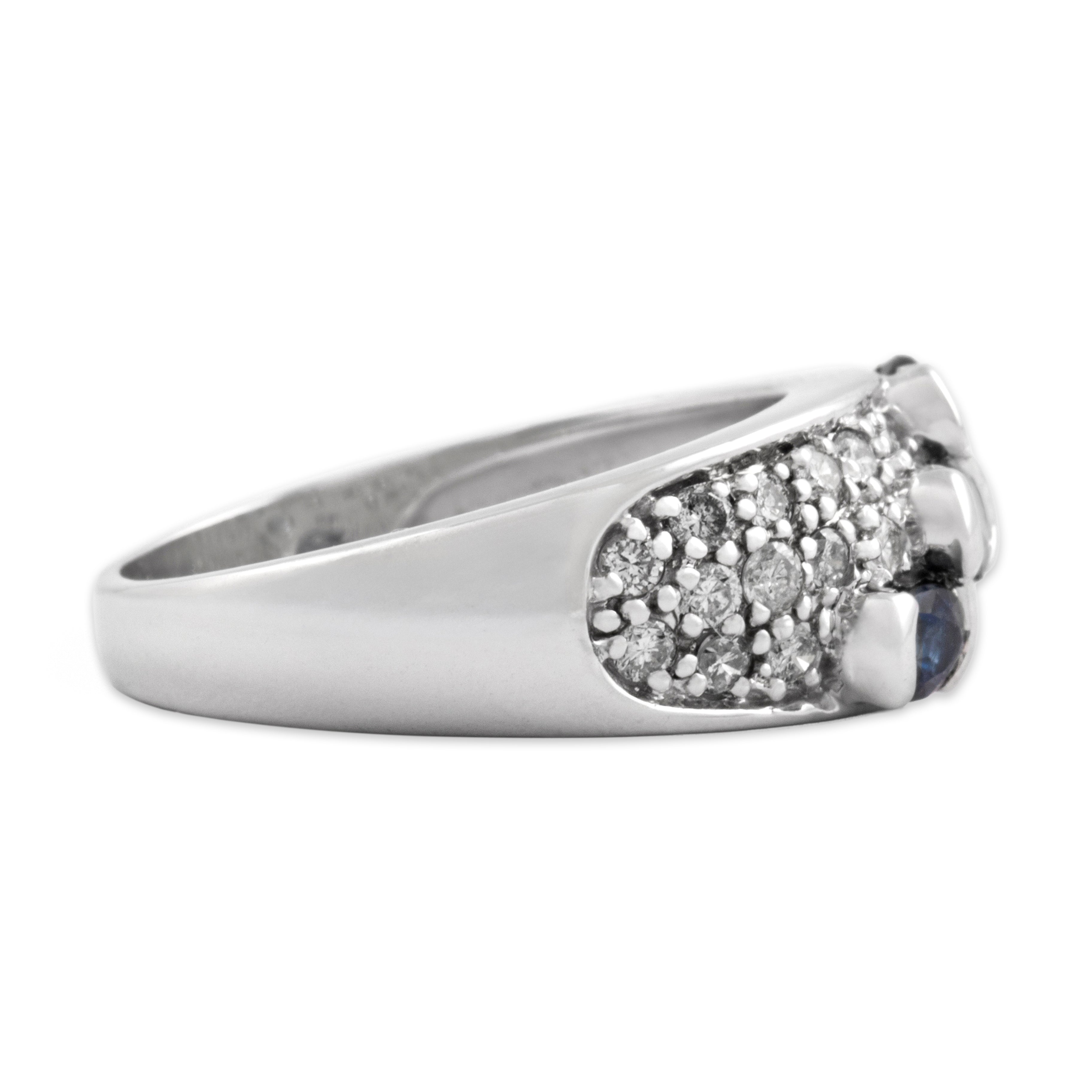 Vintage 14k White Gold .54cttw Blue Sapphire Diamond Dazzling East-West Step Trio Band Ring - Side view