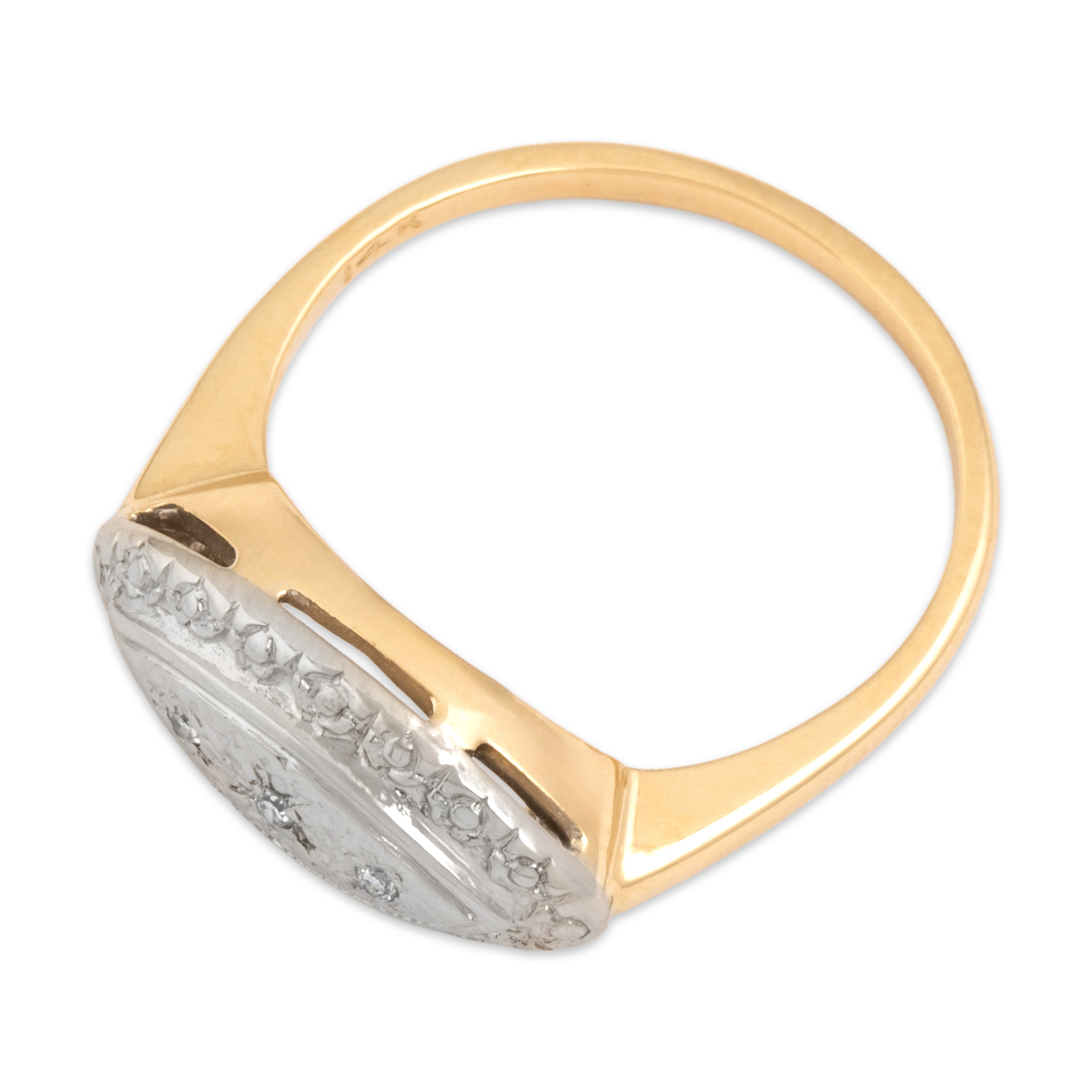 Vintage 14k Yellow & White Gold Diamond Blossom Detail East-West Navette Ring - Overall view