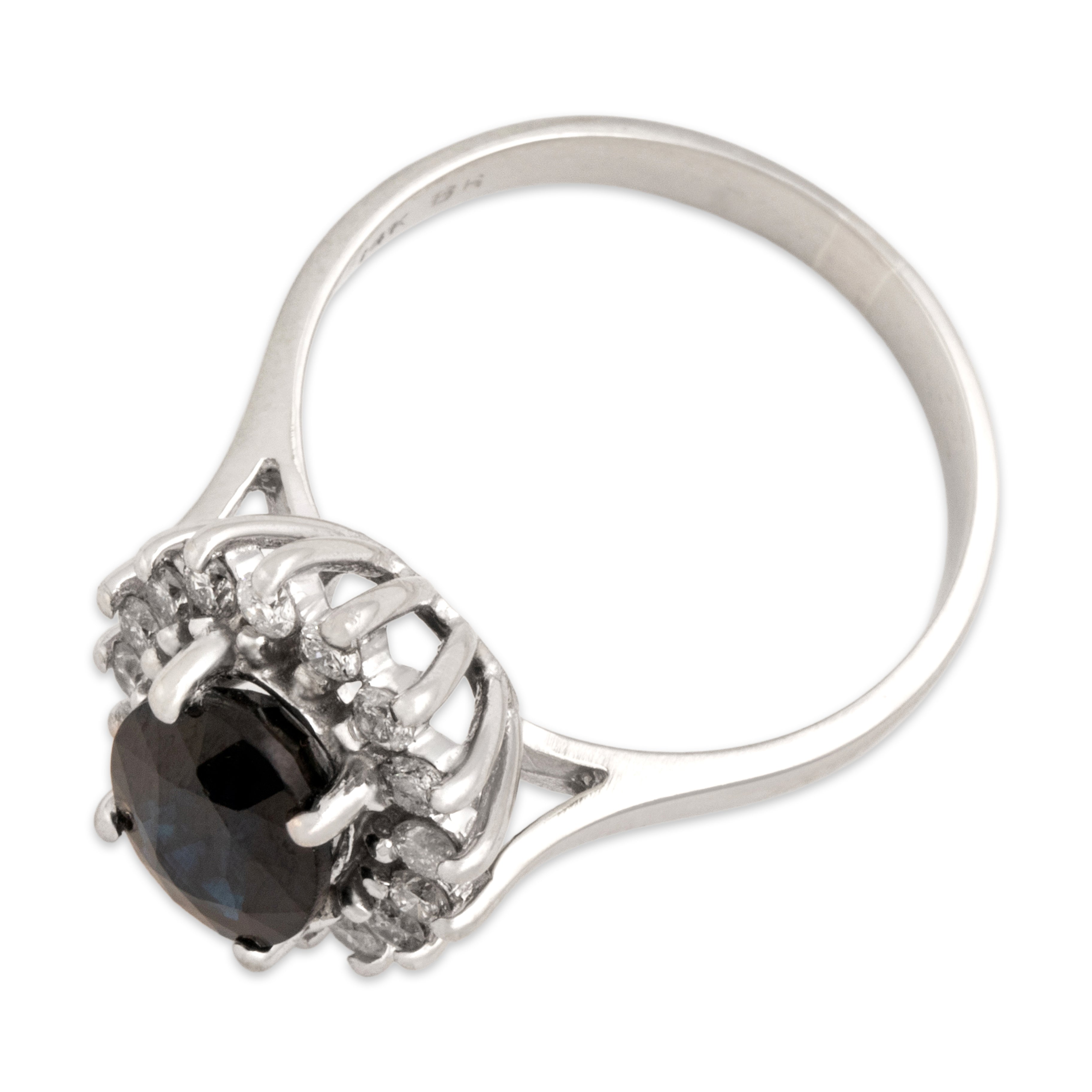 Vintage 14k White Gold 2.38ct Dark Blue-Green Sapphire Diamond Stunning Classic Halo Ring - Overall view
