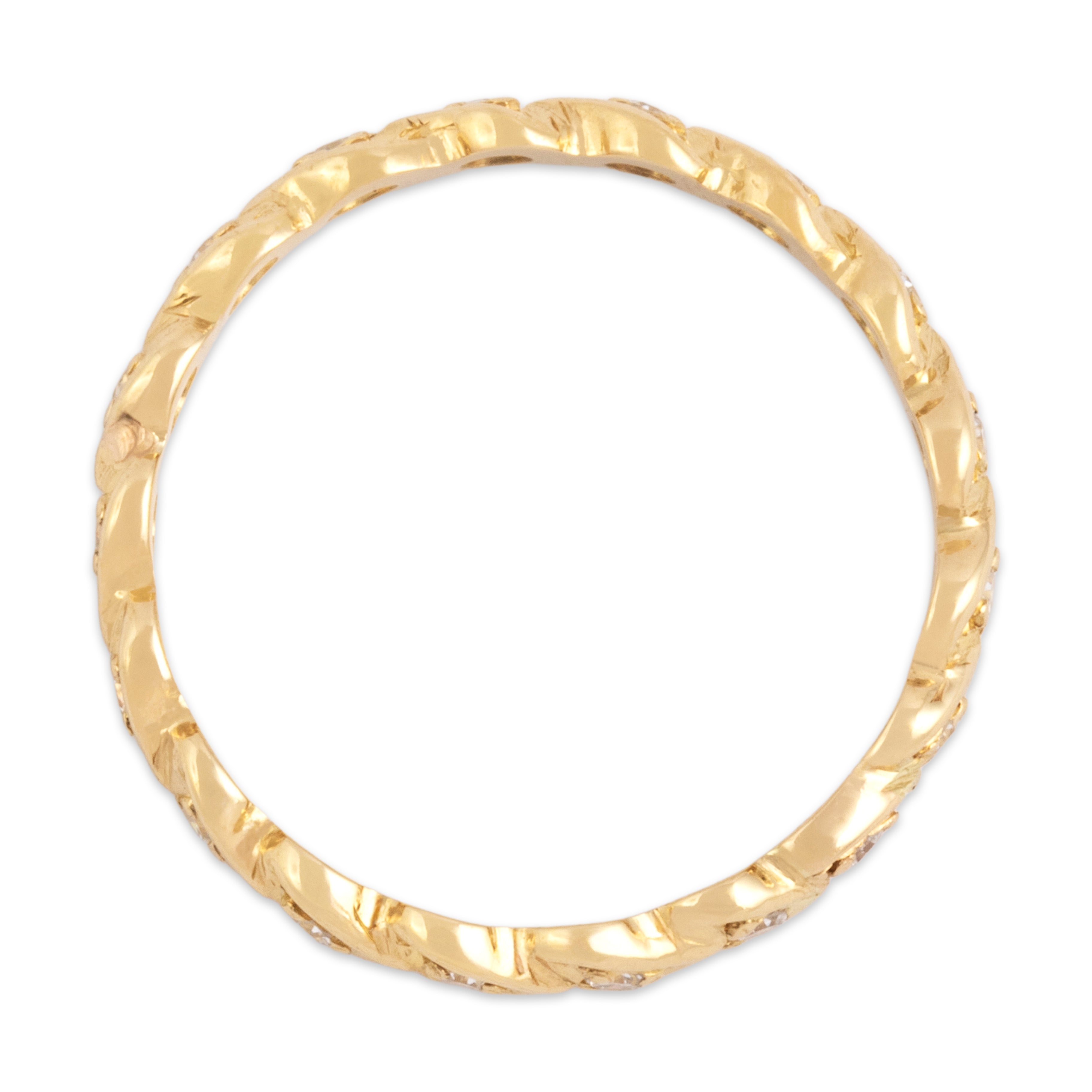 Vintage 18k Yellow Gold Diamond Stackable Scalloped Eternity Band Ring - detail view #1