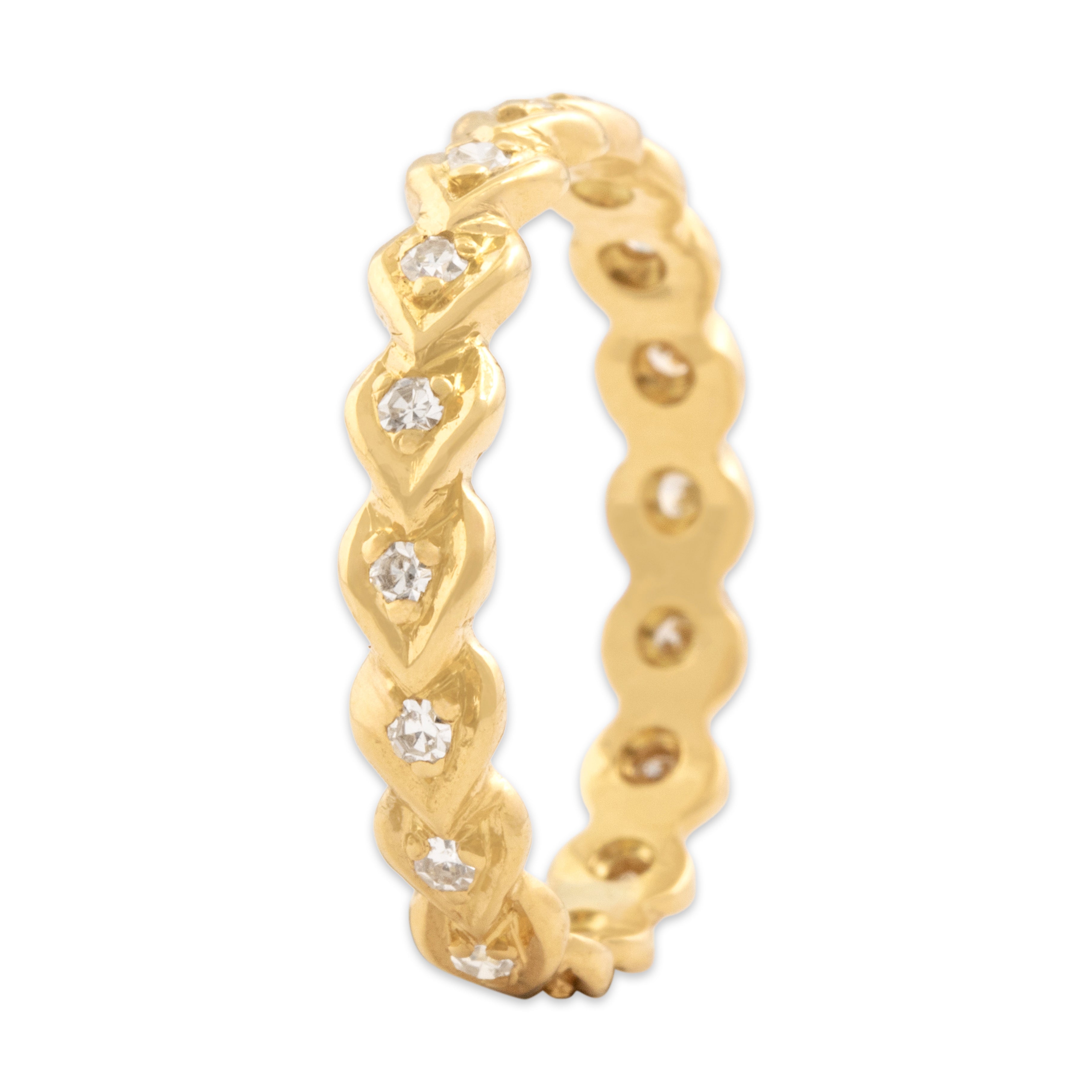 Vintage 18k Yellow Gold Diamond Stackable Scalloped Eternity Band Ring 7.00