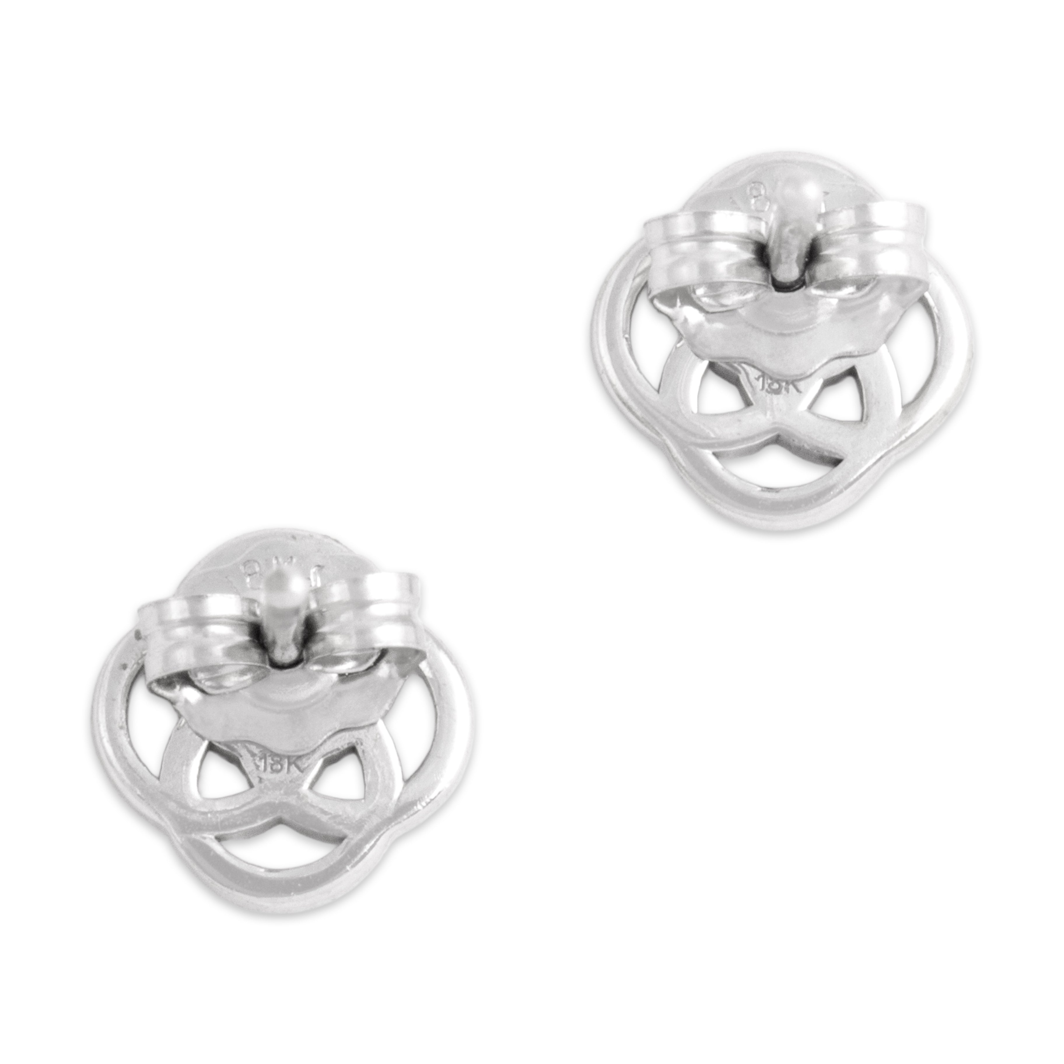 Estate Small 18k White Gold Diamond Gleaming Quatrefoil Knot Stud Earrings - Back view