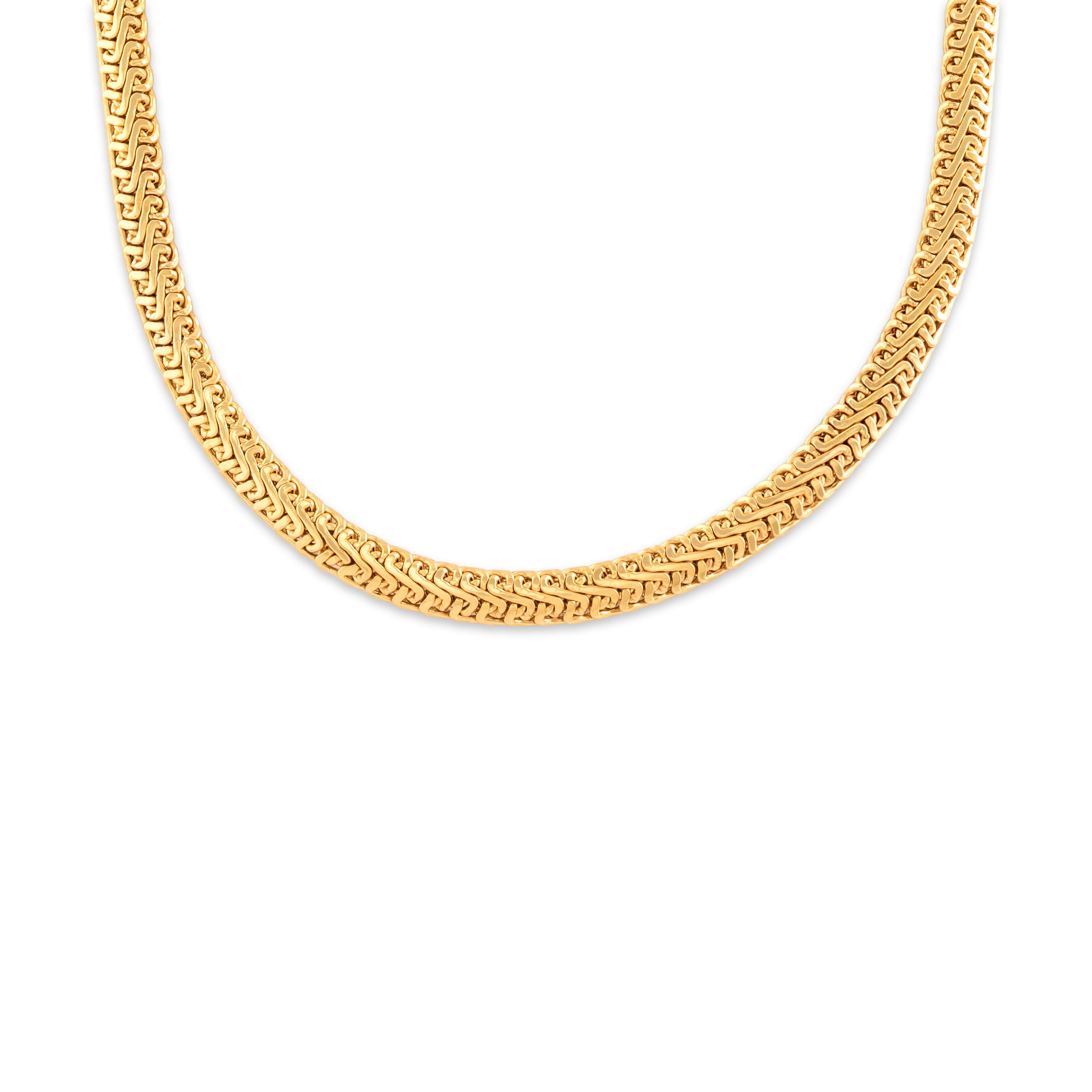 Vintage Italian 18k Yellow & White Gold Circle Clasp Flat Link Necklace 17