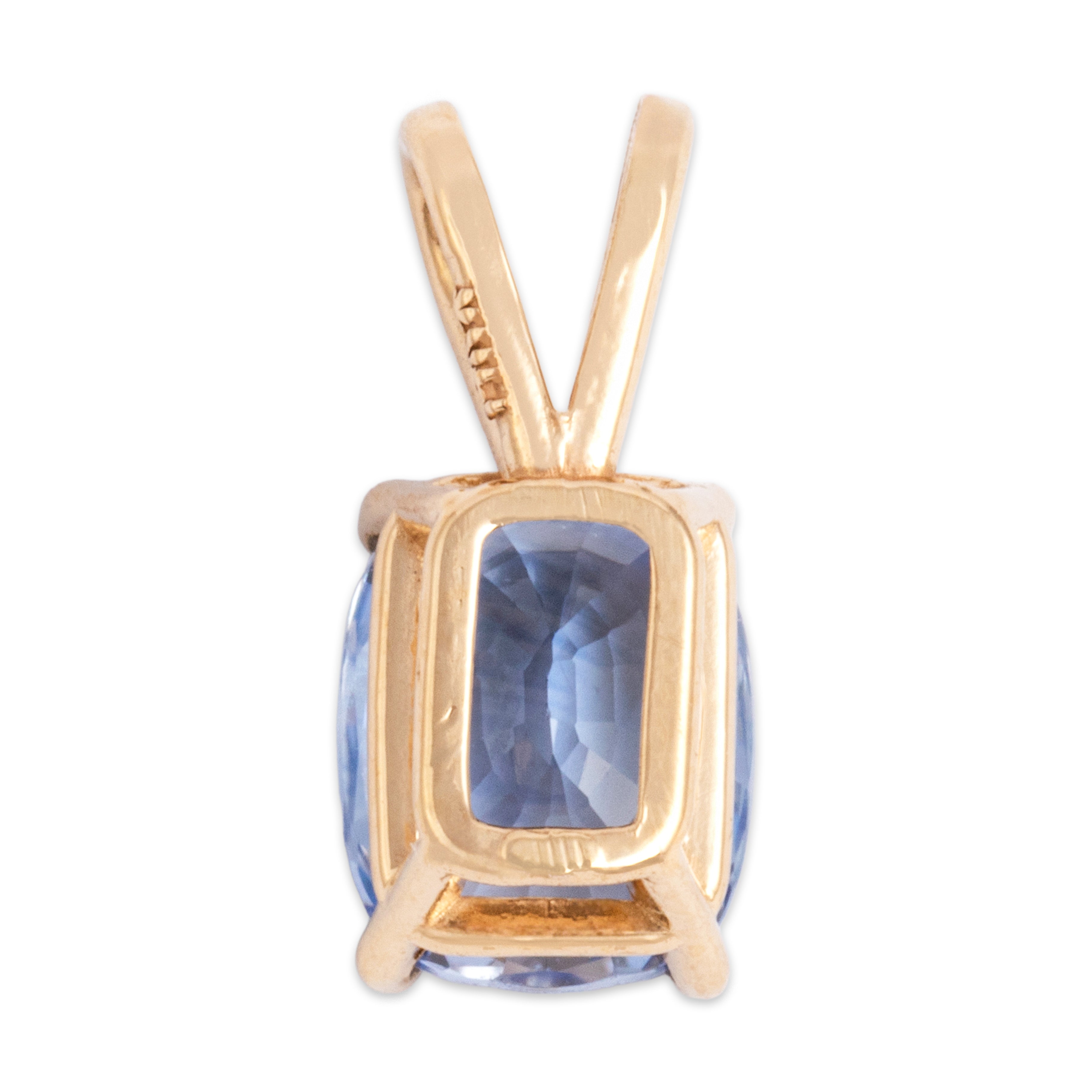 Vintage Small 14k Yellow Gold 1.46ct Pale Blue Sapphire Vibrant Oval Pendant - Back view