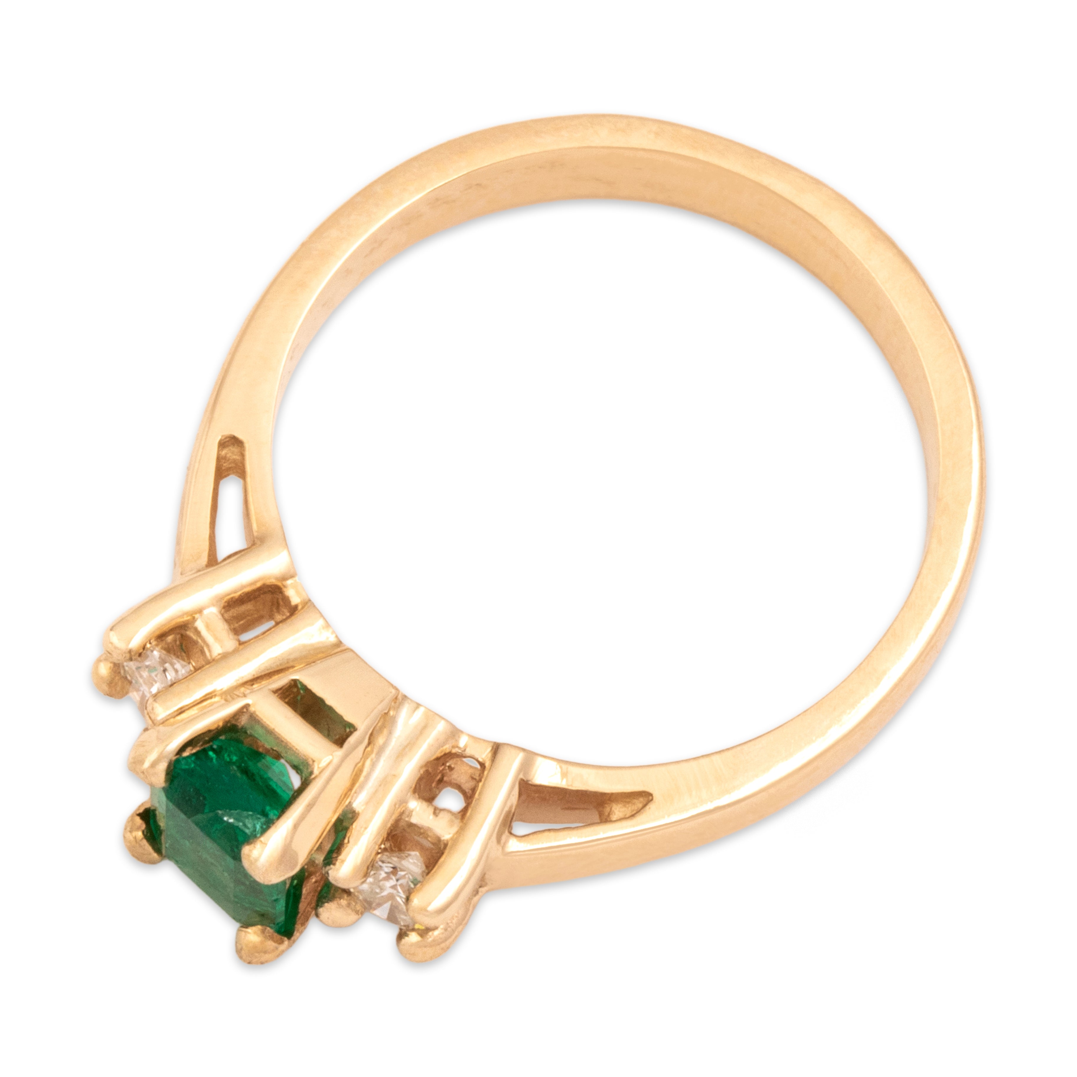 Vintage 14k Yellow Gold .57ct Emerald Diamond Sparkling Classic Trio Ring - Overall view