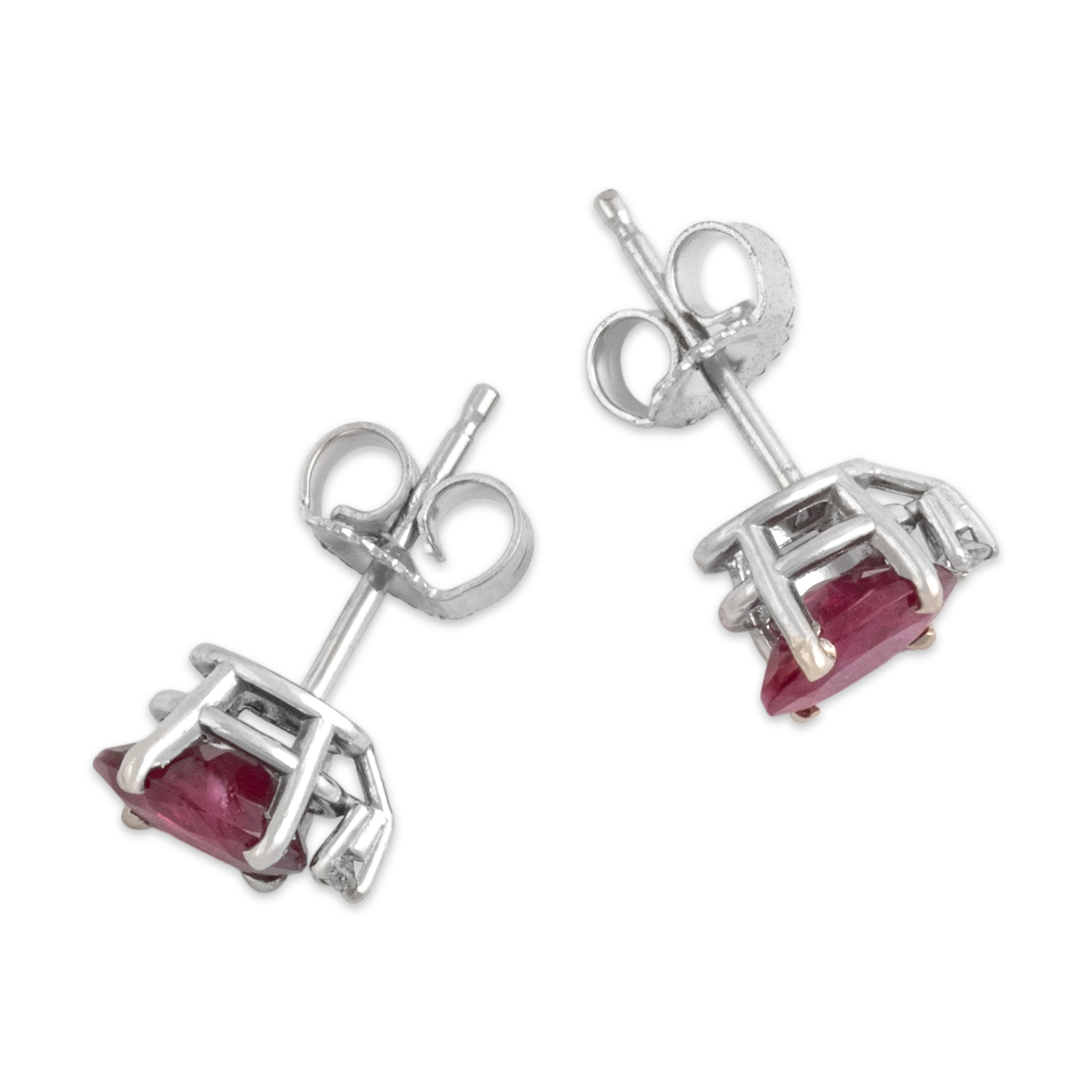 Vintage 14k White Gold .99cttw Ruby Diamond Bright Stacked Oval Stud Earrings - Side view