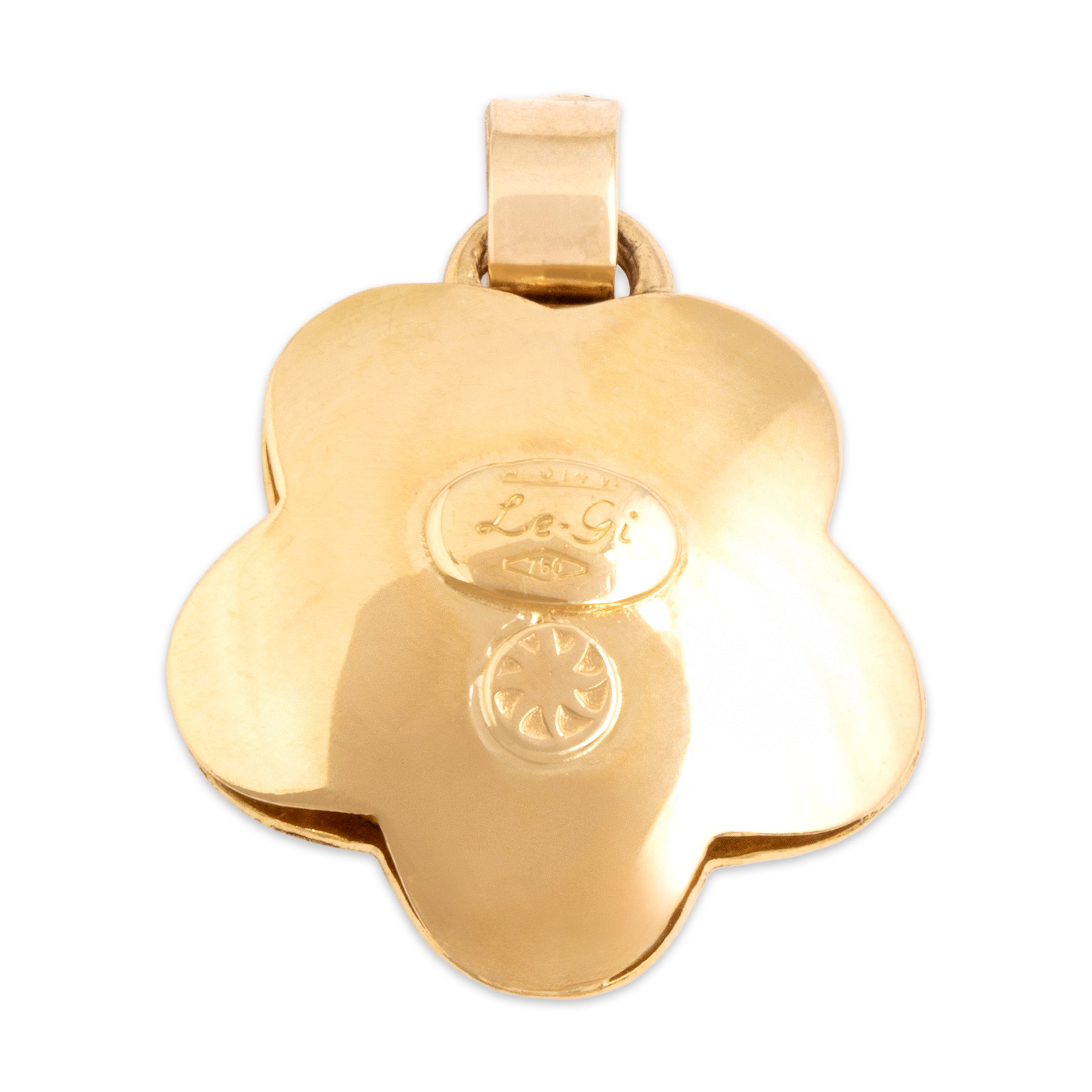 Vintage Italian 18k Yellow Gold 1.97ct Garnet Adorable Puffy Textured Flower Pendant - Back view