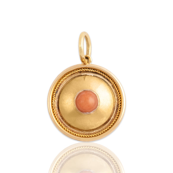 Vintage 14k Yellow Gold Coral Sleek Satin Cable Cone Charm / Pendant - Close-up view