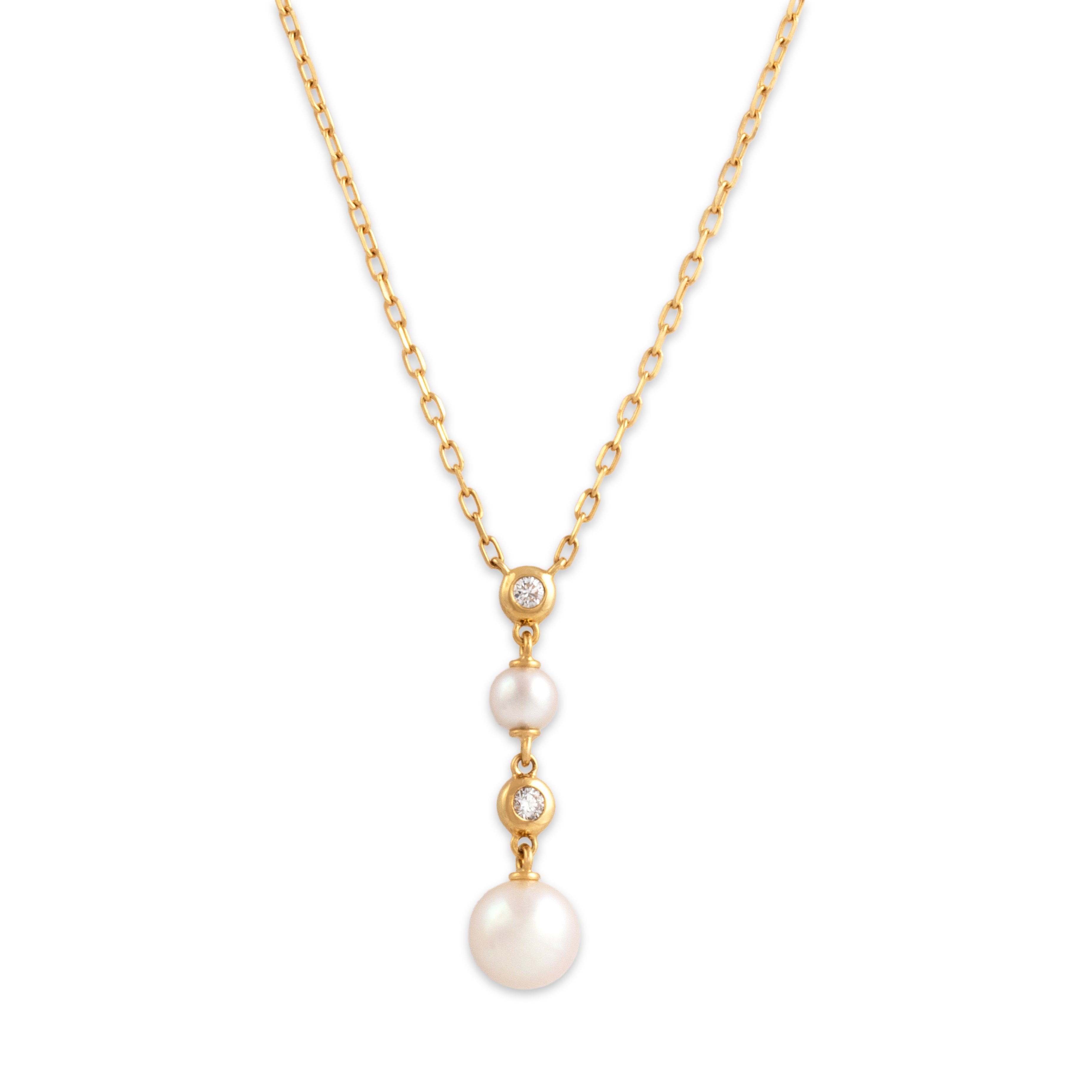 Vintage Mikimoto 18k Yellow Gold Pearl Diamond Stunning Drop Dangle Adjustable Necklace - detail view #2