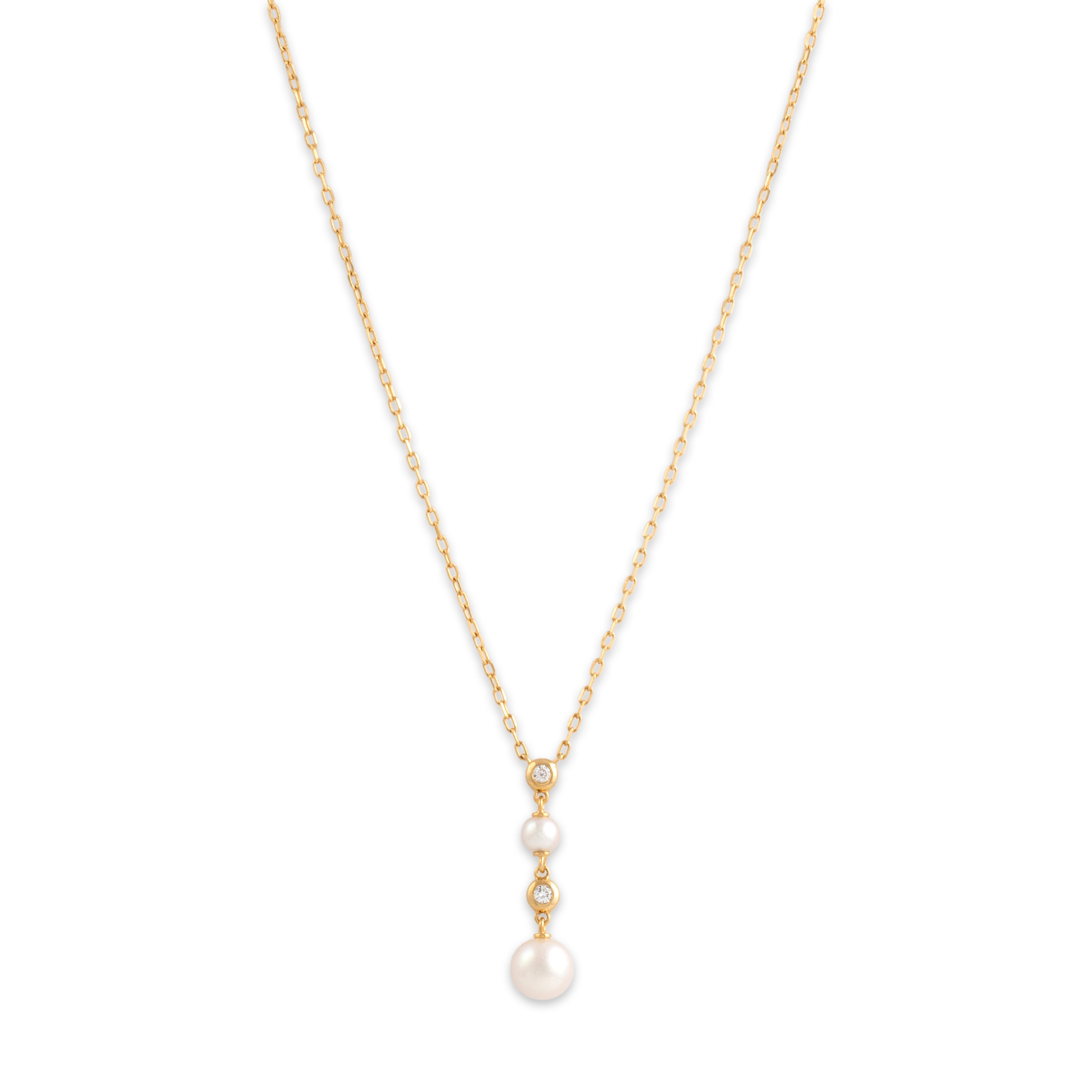 Vintage Mikimoto 18k Yellow Gold Pearl Diamond Stunning Drop Dangle Adjustable Necklace - Close-up view